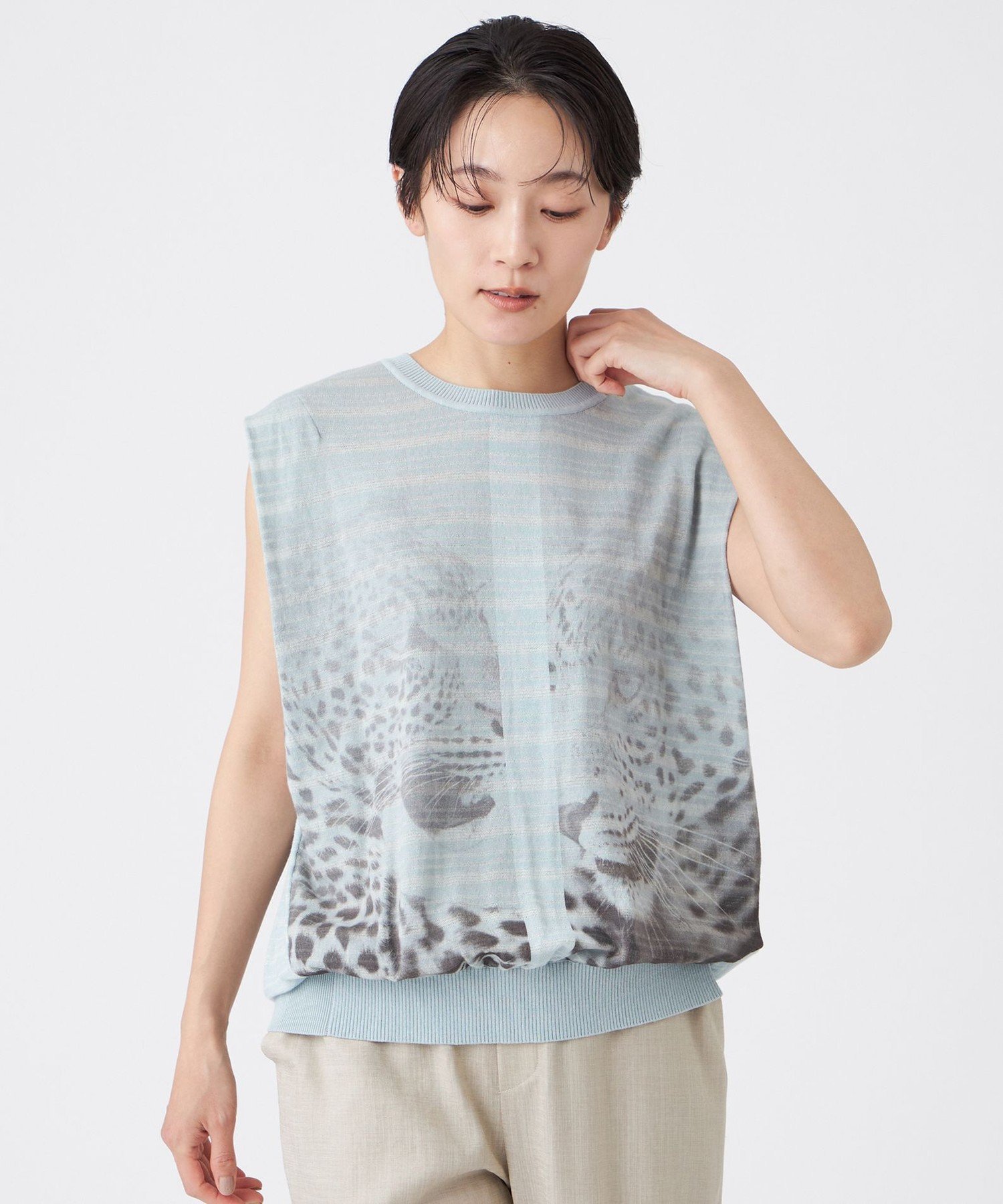 【SALE／35%OFF】EVEX by KRIZIA 【カタログ掲載】【ウォッシャブル】パンサープリントニットベスト エヴェックス バイ クリツィア トップス ニット ブルー【送料無料】