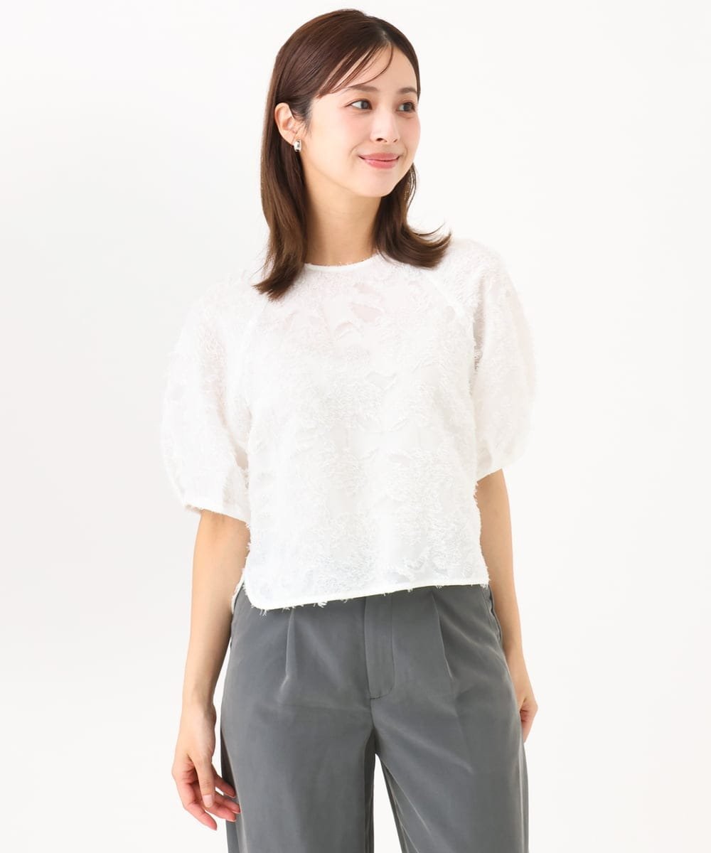 MICHEL KLEIN（小さいサイズ） 【小さいサイズ】[セットアップ対応]フラワージャカードブラウス メゾンドゥサンク トップス シャツ・ブラウス ブラック ホワイト
