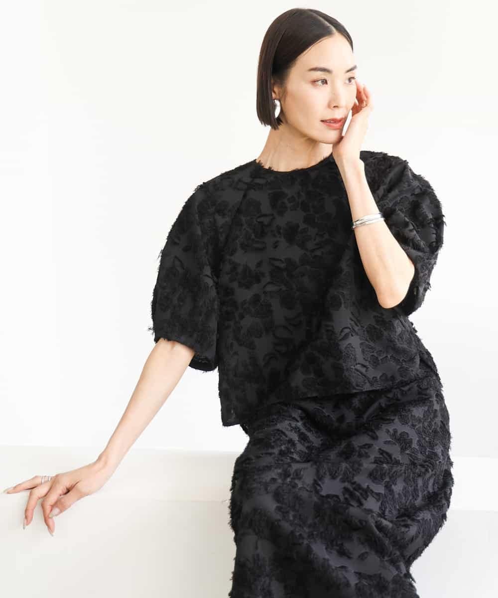 MICHEL KLEIN（小さいサイズ） 【小さいサイズ】[セットアップ対応]フラワージャカードブラウス メゾンドゥサンク トップス シャツ・ブラウス ブラック ホワイト