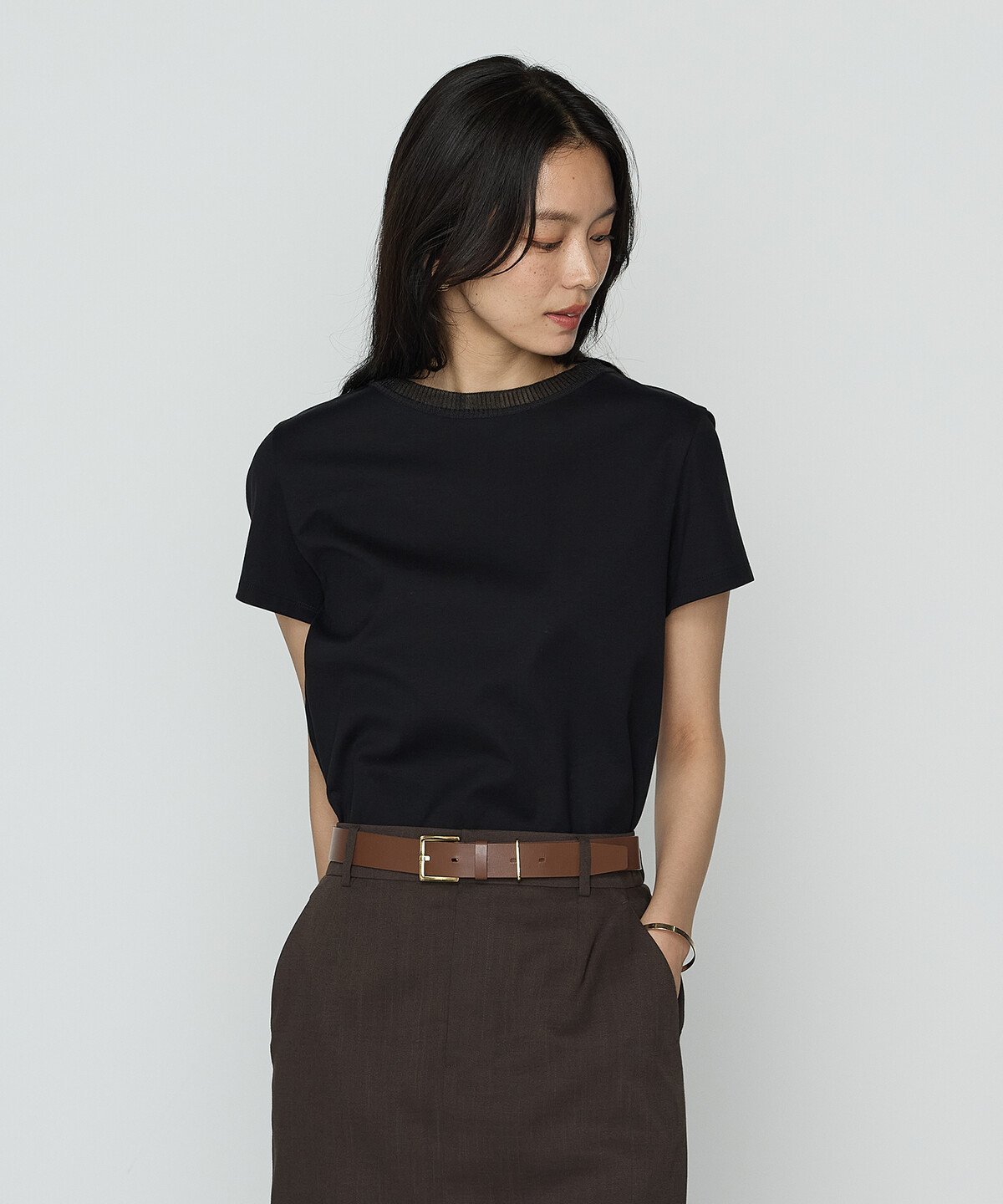 [ TALLサイズ ] コヒノールスムース ニット付きTシャツ コムサ トップス カットソー・Tシャツ ブラック ホワイト ブルー グレー