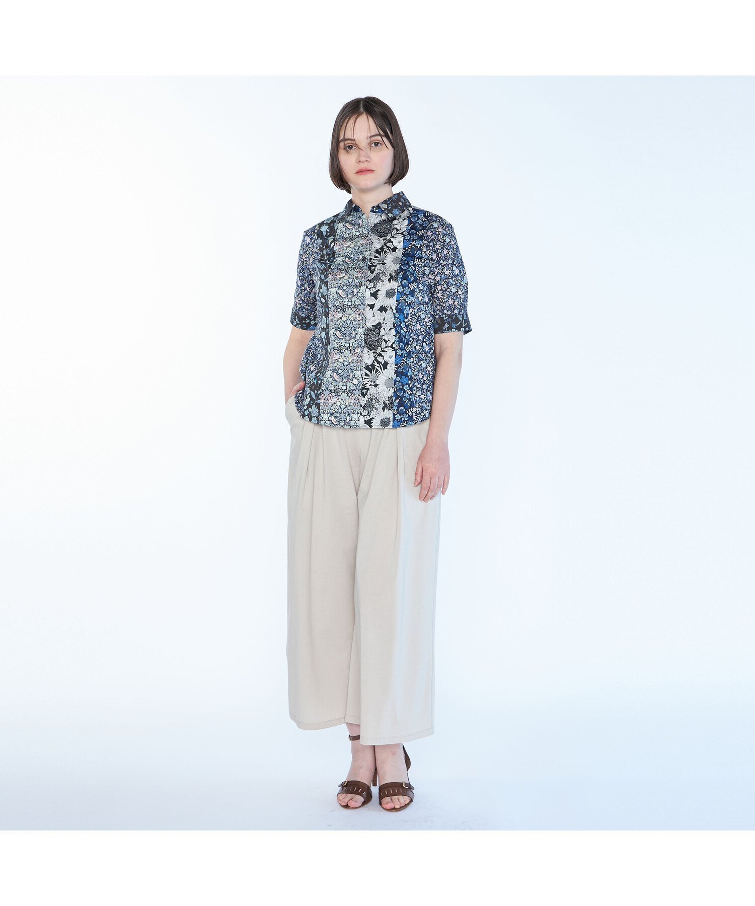 【SALE／42%OFF】SCAPA Liberty Printパッチワーク2ブラウス スキャパ トップス シャツ・ブラウス ネイビー【送料無料】