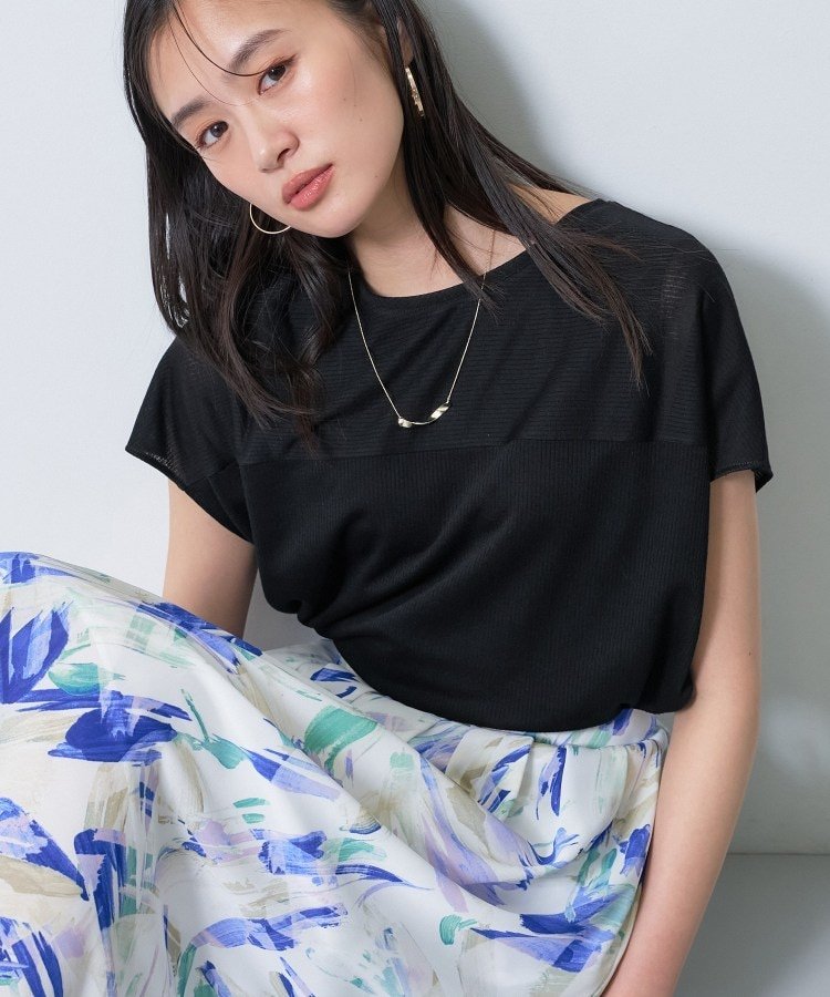 【洗える/アンサンブル可能】シアースストライプトップス インディヴィ トップス カットソー・Tシャツ イエロー ブラック ホワイト ブルー