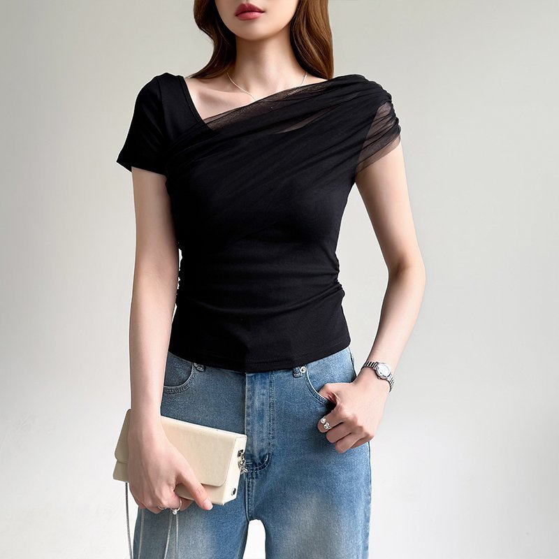 【SALE／25%OFF】COCOMOMO 【1枚で即垢抜け】チュールドレープトップス ワンショルダー 2way カットソー ココモモ トップス カットソー・Tシャツ ホワイト ピンク ネイビー ベージュ ブラック