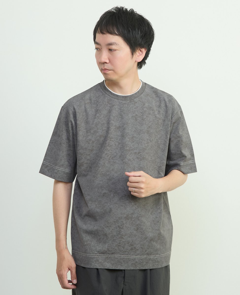 MEN'S MELROSE ムラプリントTシャツ メンズメルローズ トップス カットソー・Tシャツ グレー