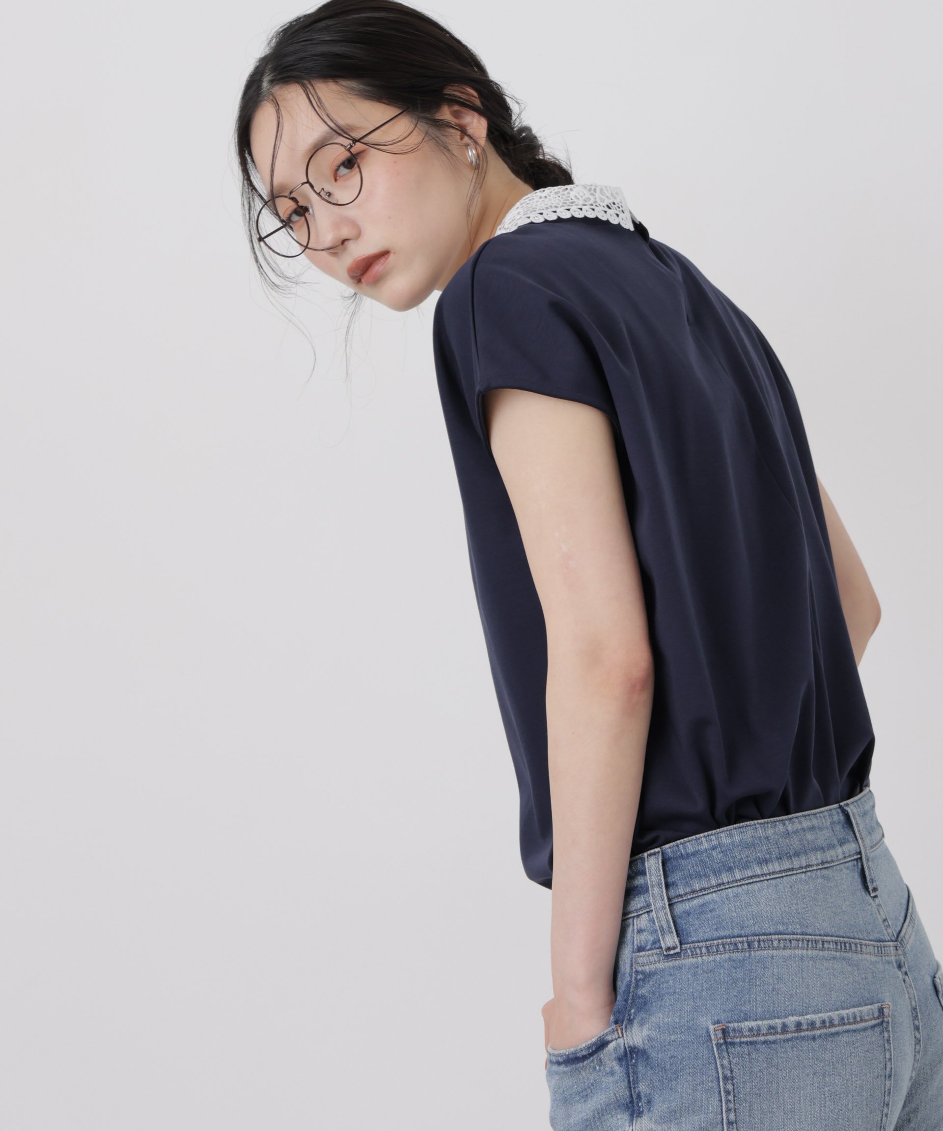 NANO universe レース衿取り外しノースリーブカットトップス ナノユニバース トップス カットソー・Tシャツ ホワイト ネイビー【送料無料】 stylife-15773132 Rakuten Fashion サンプル画像3