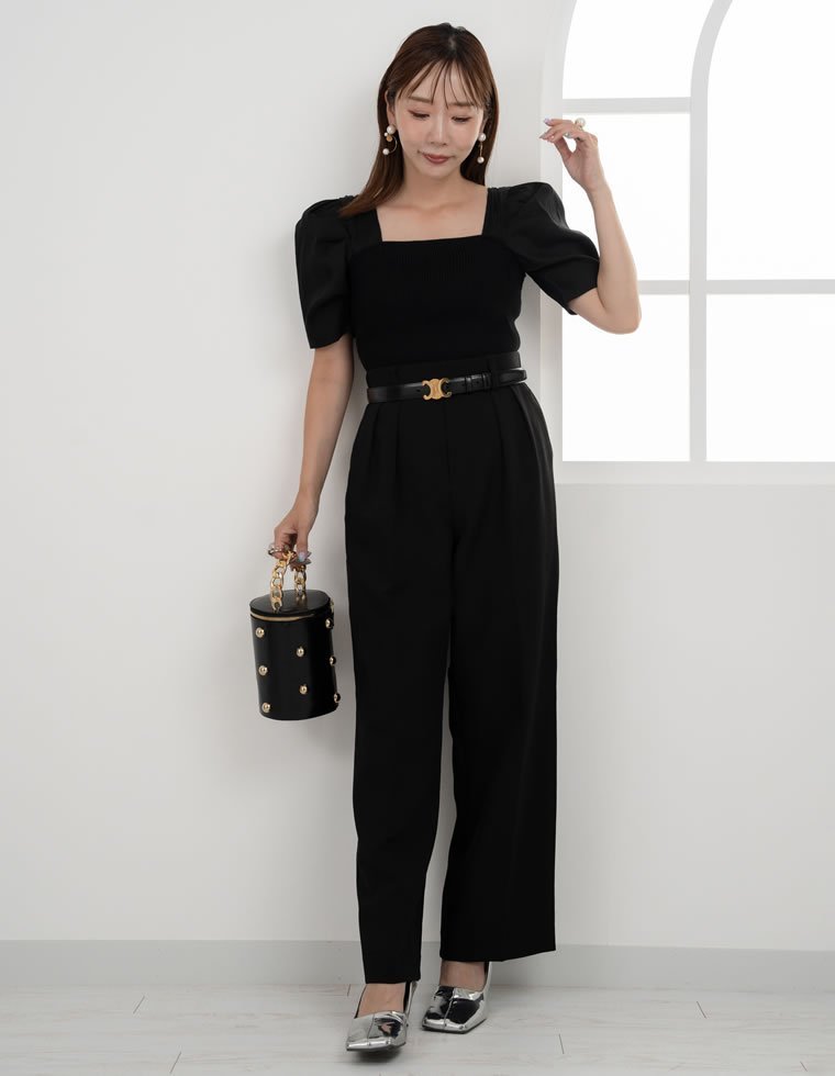 Re:EDIT ドッキングスクエアネックニットトップス リエディ トップス ニット ブラック ホワイト