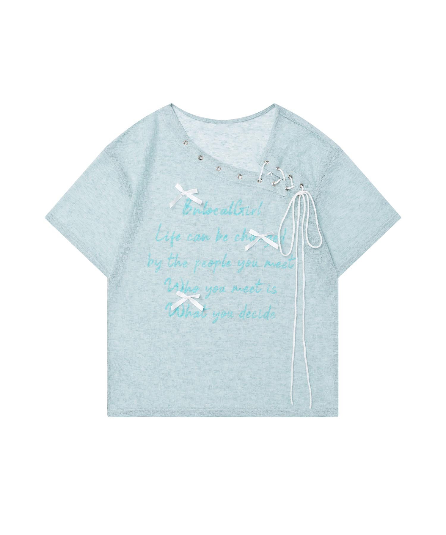 HOOK 【HOOK】for girls メッセージレースアップTシャツ アイモハ トップス カットソー・Tシャツ ベージュ グリーン