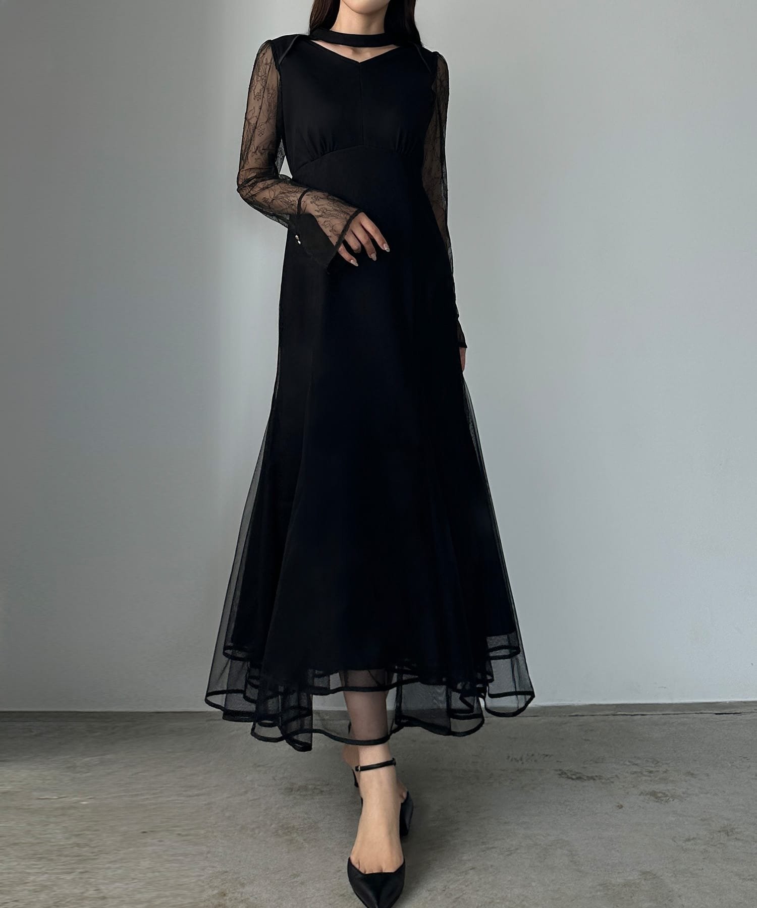 【SALE／14%OFF】JUNOAH Louere チョーカーデザインチュールマーメイドワンピース ジュノア ワンピース..