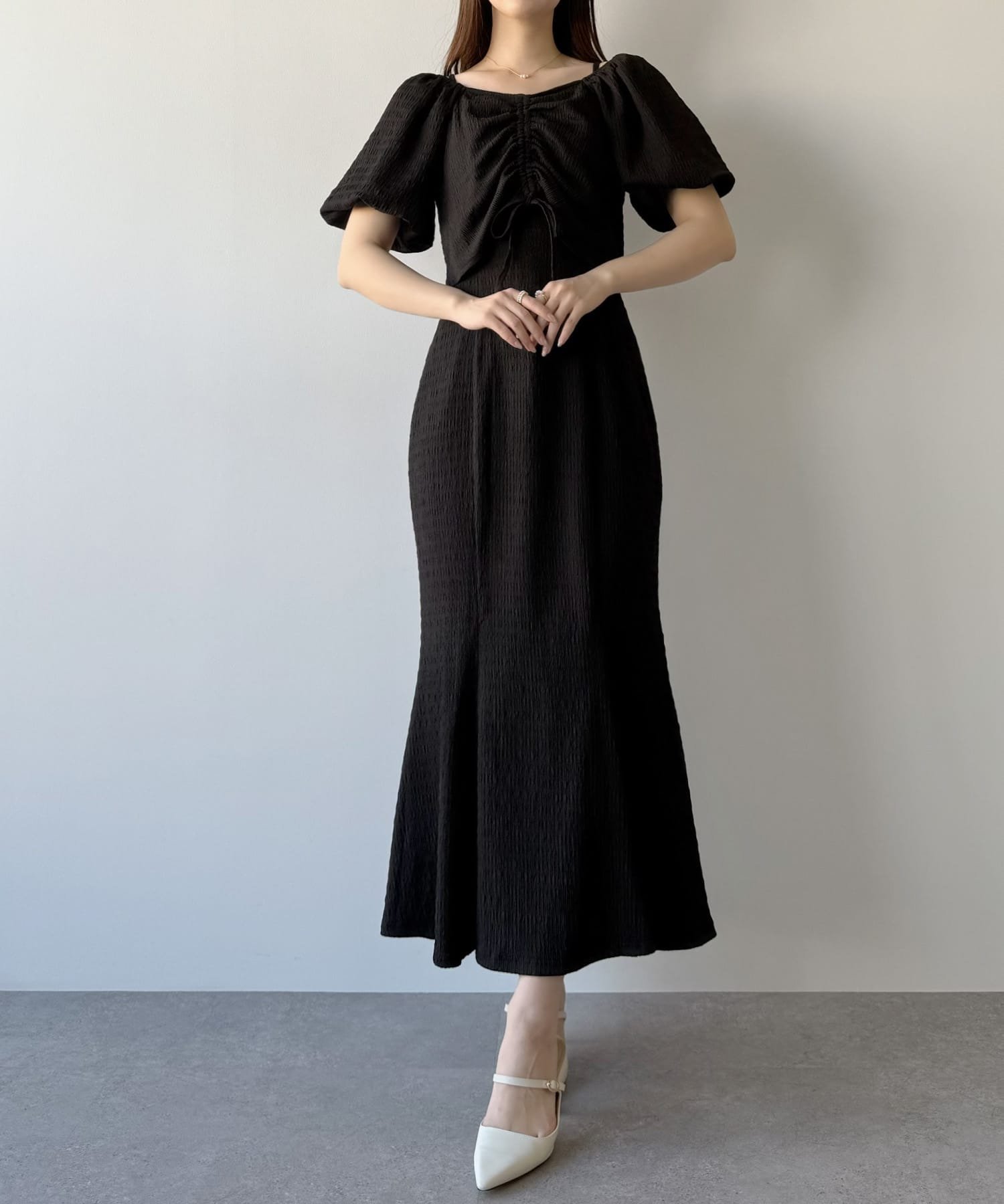 【SALE／16%OFF】JUNOAH mipiarl ストレッチジャガードショートボレロ+マーメイドキャミワンピースSET ジュノア ワンピース・ドレス ワンピース ネイビー ホワイト ブラック【送料無料】