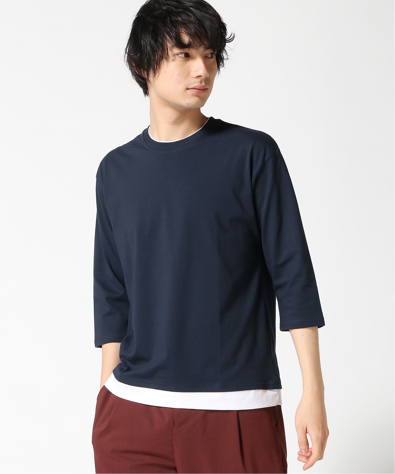 楽天Rakuten Fashion【SALE／10％OFF】ZERO STAIN ZERO STAIN/（M）汗染み 目立ちにくい フェイクレイヤードBIG七分T ジーンズメイト トップス カットソー・Tシャツ ネイビー ブラック ホワイト ベージュ