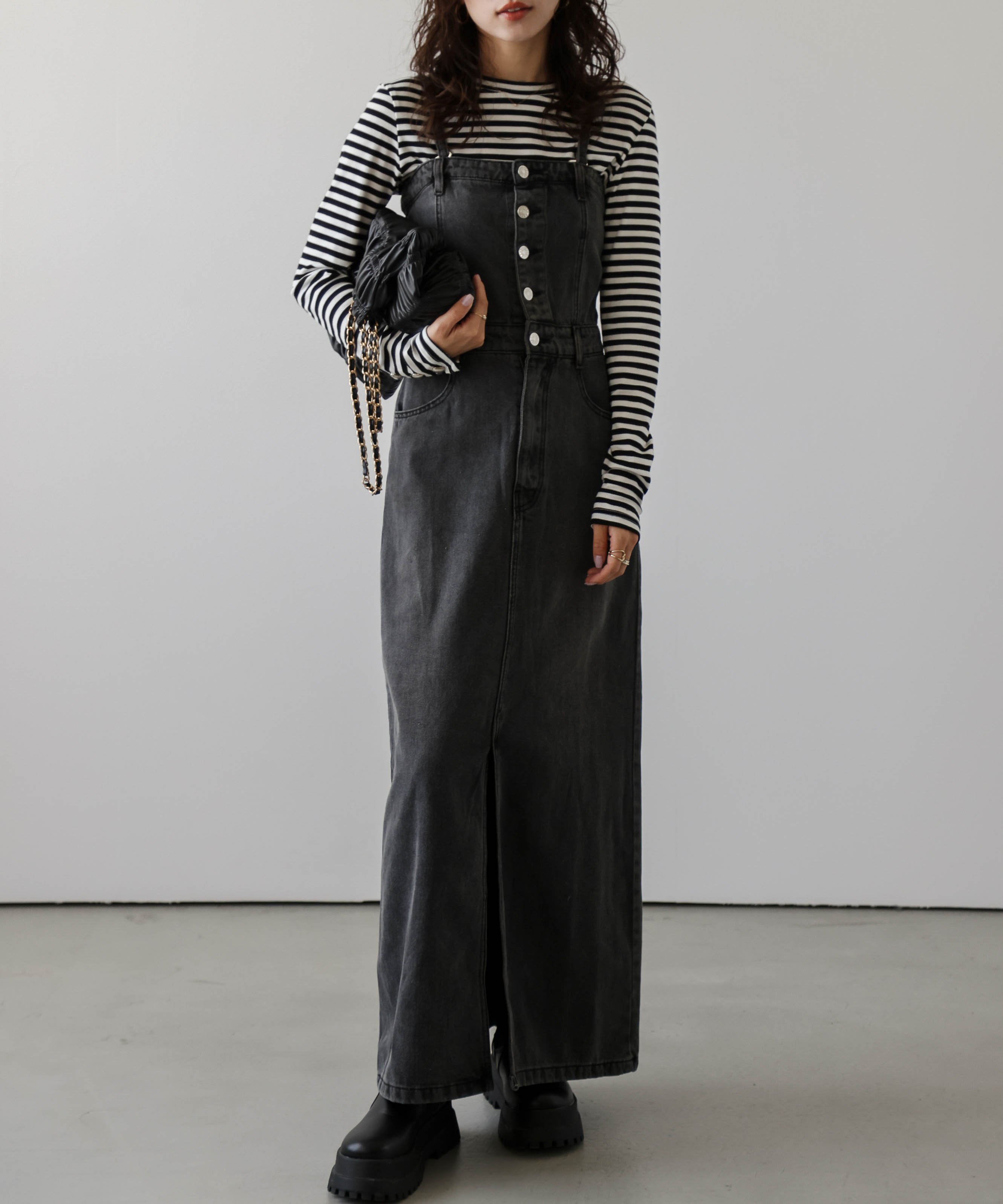 La-gemme ナローデニムワンピース ラジュール ワンピース・ドレス ワンピース ブラック ブルー