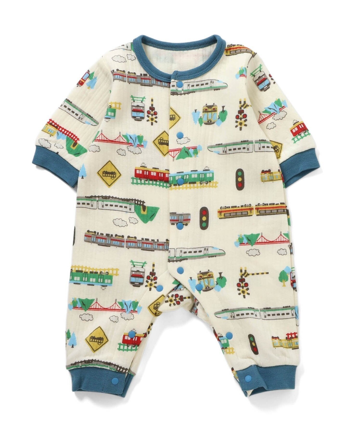 Ampersand 【リンク】電車柄ニットキルトカバーオール エフオーオンラインストア マタニティウェア・ベビー用品 ロンパース・カバーオール ベージュ ブルー