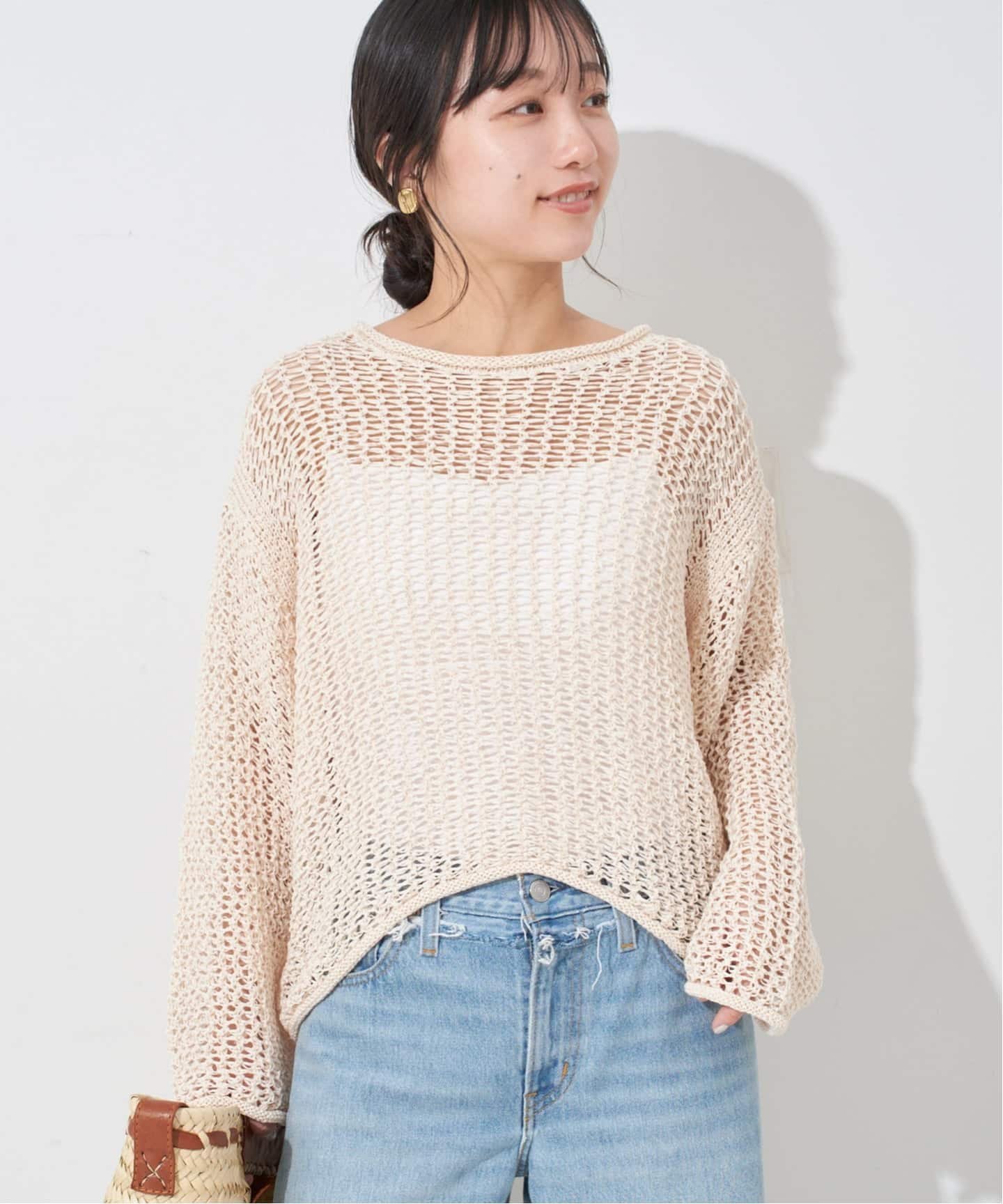 SLOBE IENA LOGAN/ローガン SLOBE別注 メッシュプルオーバー スローブ イエナ トップス ニット ブルー ベージュ ブラウン【送料無料】