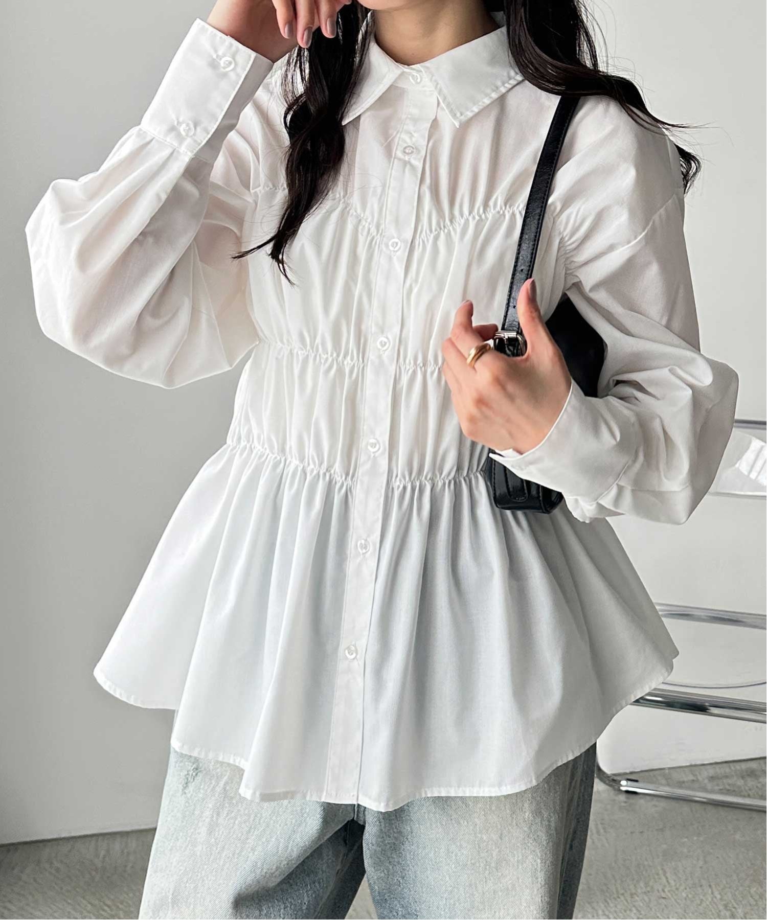 【SALE／50%OFF】GeeRA シャーリングビスチェデザインシャツ ジーラ トップス シャツ・ブラウス ブラッ..