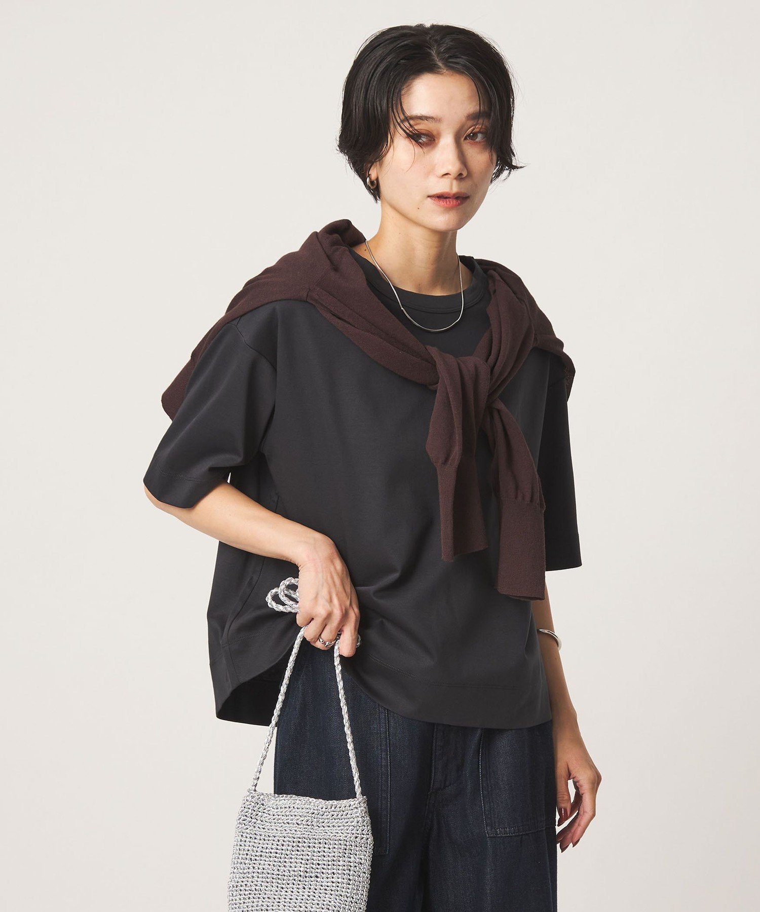 クロップド ポンチ Tシャツ 2 ユナイテッドアローズ グリーンレーベルリラクシング トップス カットソー・Tシャツ ホワイト グレー ブラウン ワインレッド