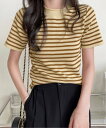 【SALE/38%OFF】Dewlily 【Dewlily】ボーダー半袖ニットソー アミュレット トップス カットソー・Tシャツ イエロー ホワイト ブルー ブラック ピンク