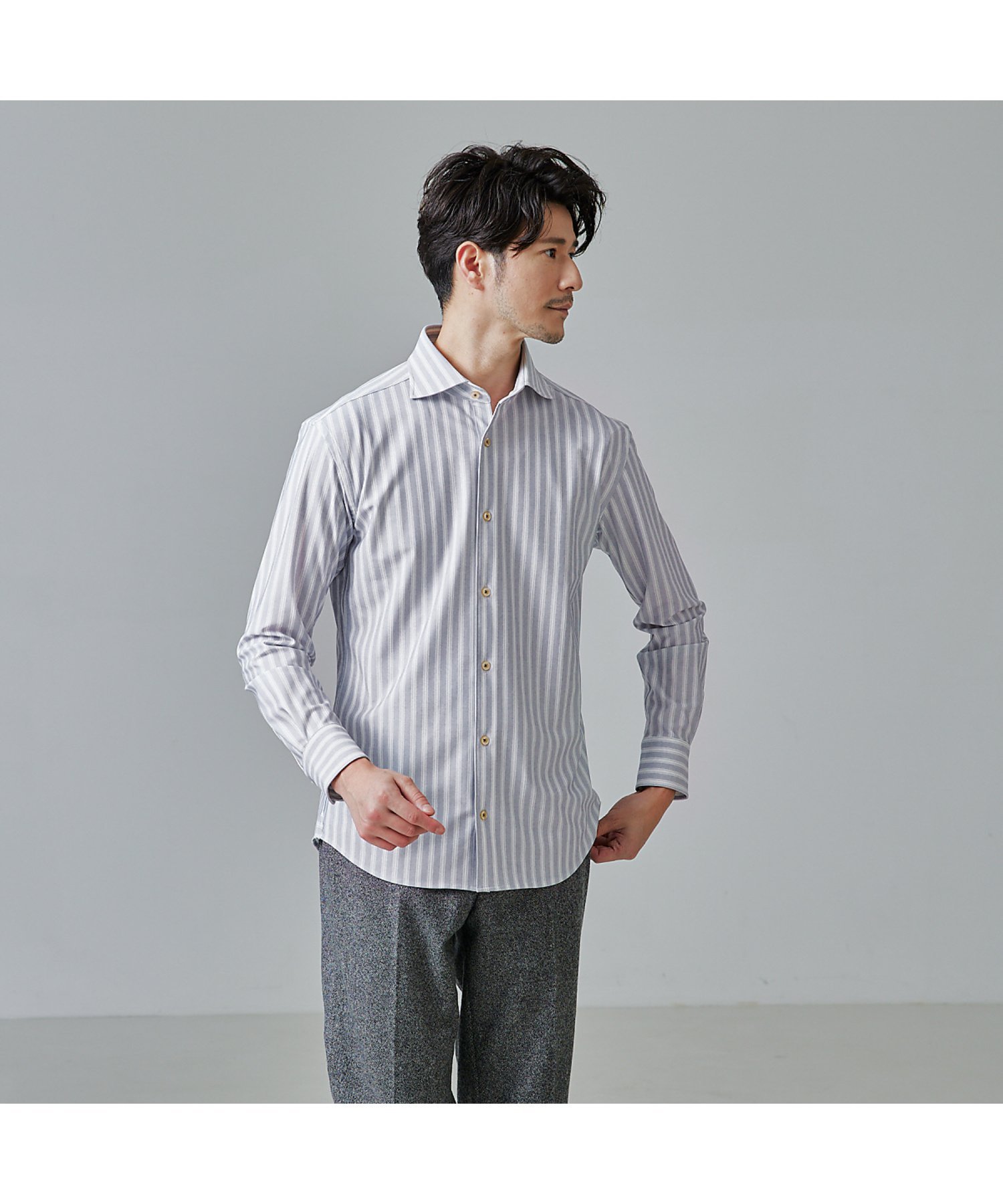 ABAHOUSE LASTWORD 【FLEX SHIRTS】マルチストレッチ シャンブレー ストライプ シャツ アバハウス トップス シャツ ブラウス グレー ホワイト【送料無料】