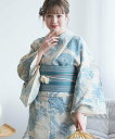 utatane 【utatane*注染工房 日本製 浴衣3点セット水色の牡丹と菊】 ウタタネ 着物・浴衣・和装小物 浴衣 ベージュ【送料無料】