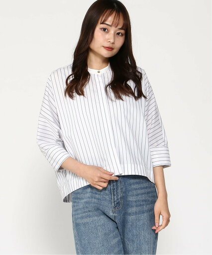 Doubleface Tokyo コクーンショート丈シャツ ダブルフェーストーキョー トップス シャツ・ブラウス ブルー ホワイト【送料無料】 Doubleface Tokyo コクーンショート丈シャツ ダブルフェーストーキョー トップス シャツ・ブラウス ブルー ホワイト【送料無料】