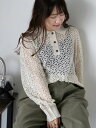 【SALE/50%OFF】ehka sopo 透かし編みニットポロシャツ エヘカソポ トップス ニット ブルー グリーン ホワイト