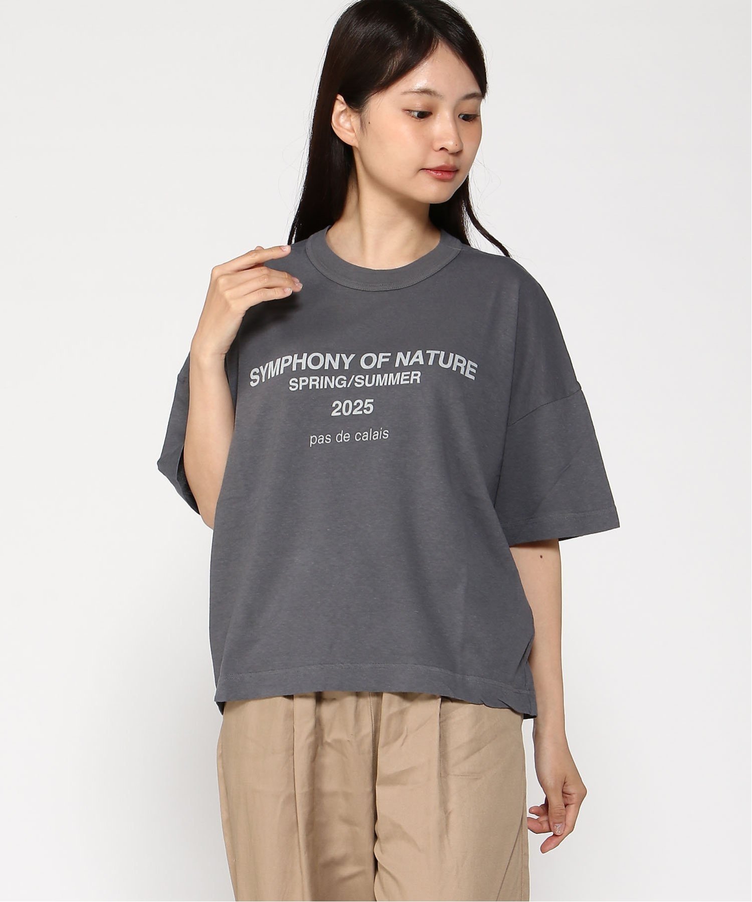 pas de calais pas de calais トルマリン染め ロゴプリントプルオーバー パドカレ トップス カットソー・Tシャツ カーキグリーン ピンク グレー ホワイト