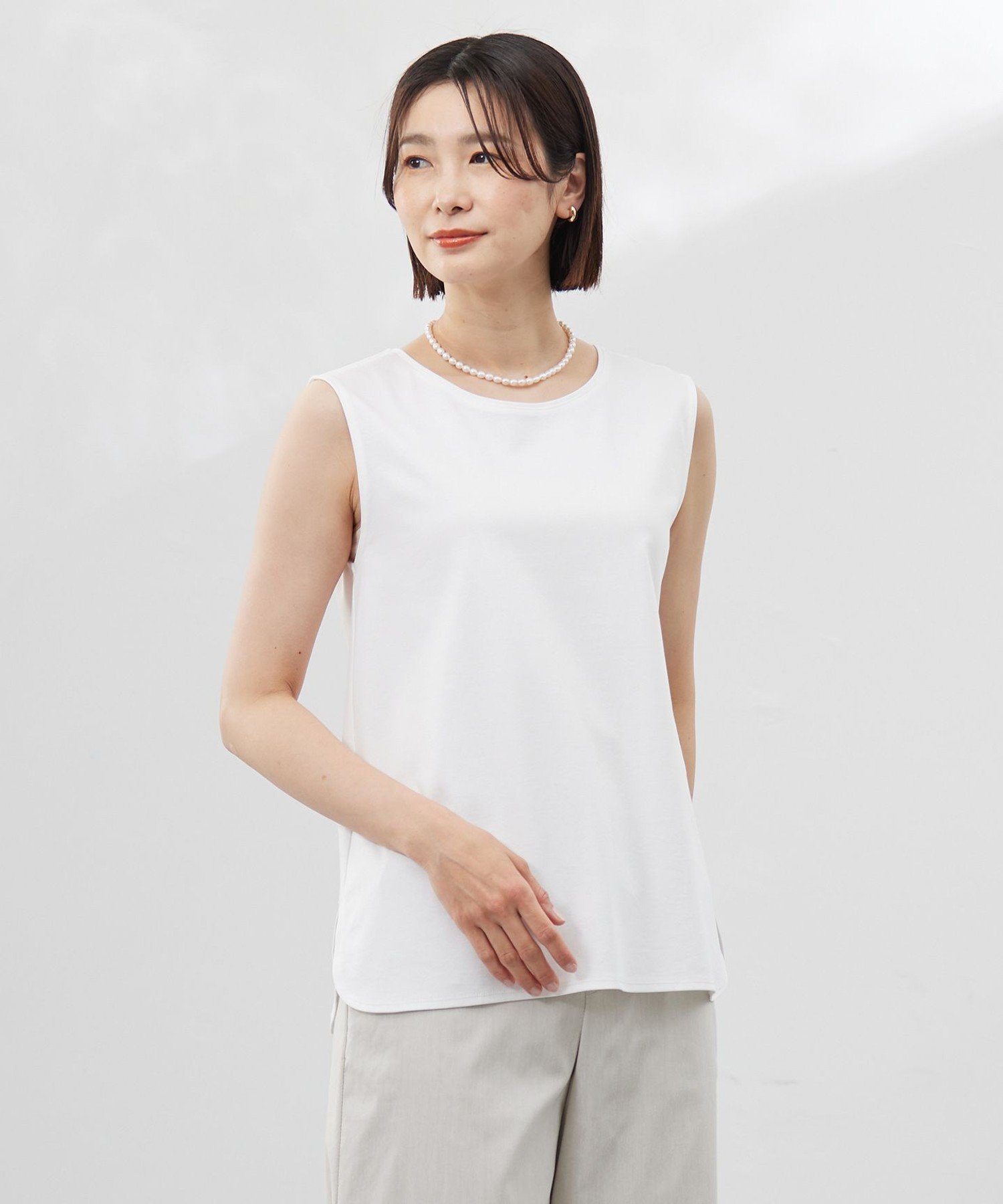 J.PRESS 【洗える】スムースジャージー ノースリーブ カットソー ジェイプレス トップス カットソー・Tシャツ ホワイト ブラック