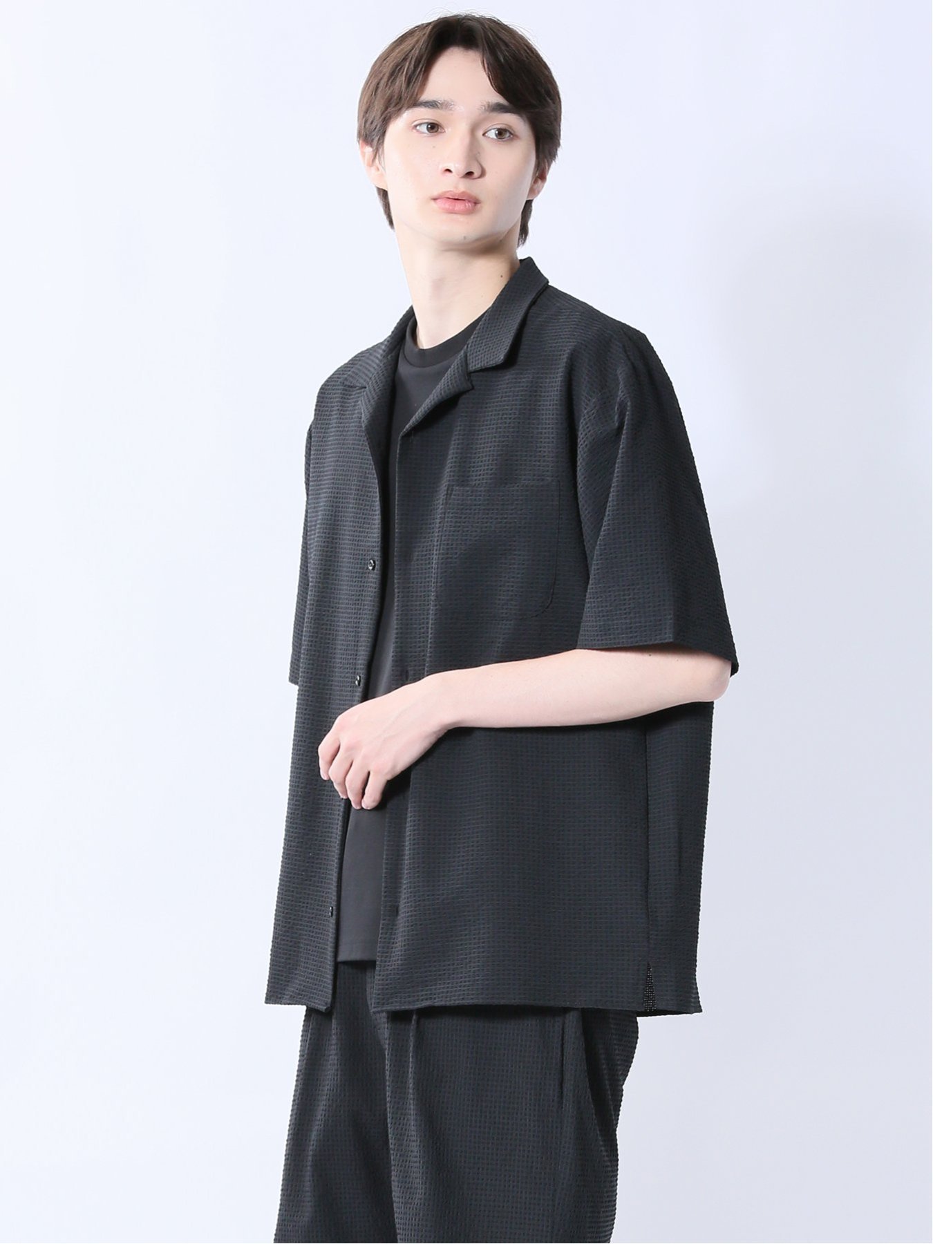 【SALE／20%OFF】m.f.editorial circle motion Air オープンカラー半袖シャツ(セットアップ可能) タカキュー トップス シャツ・ブラウス ネイビー【送料無料】