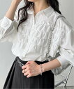 【SALE/10%OFF】GeeRA フリルドッキングオーバーサイズシャツ ジーラ トップス シャツ・ブラウス ブルー ホワイト【送料無料】