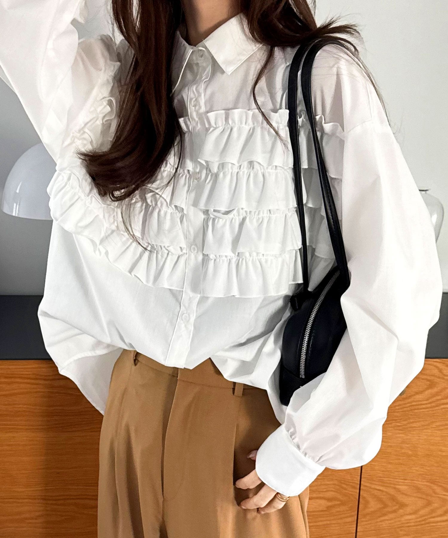 【SALE／50%OFF】GeeRA フリルドッキングオーバーサイズシャツ ジーラ トップス シ...