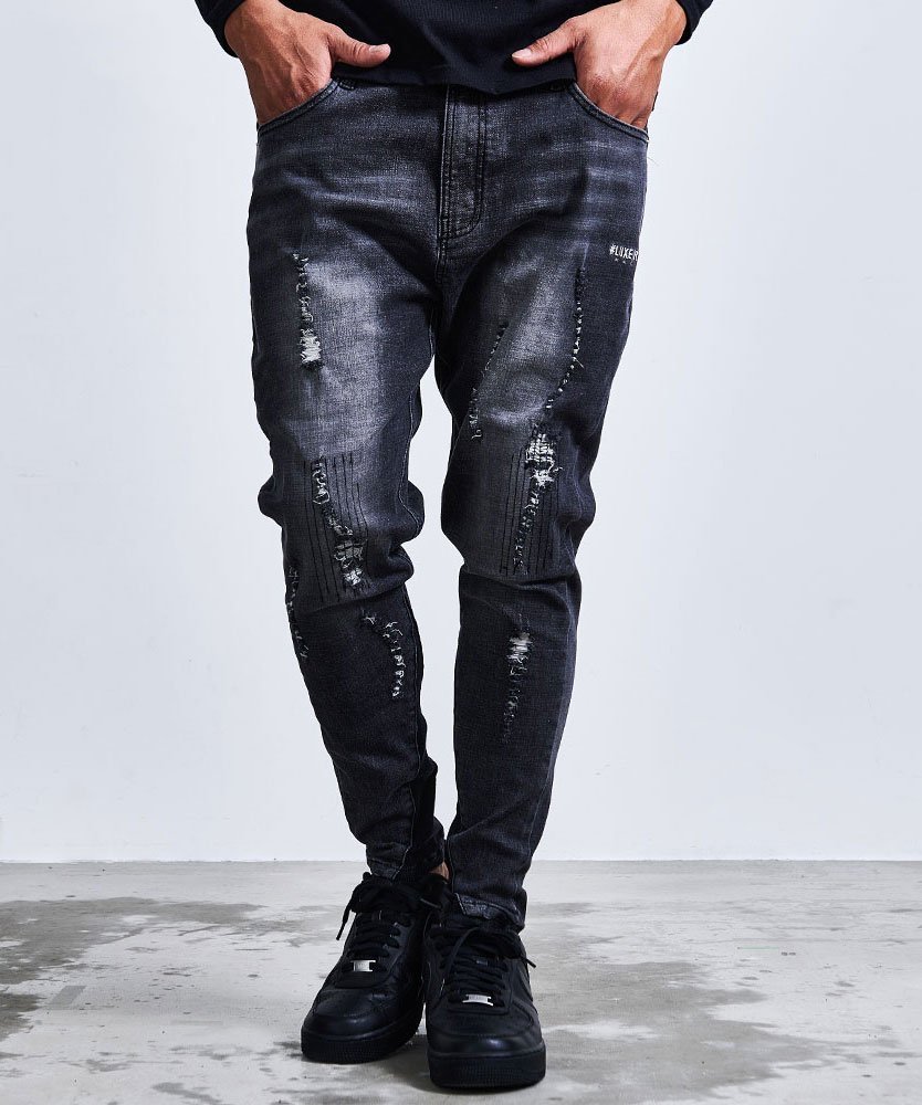 SB select LUXE/R ストレッチダメージデニムパンツ シルバーバレット パンツ ジーンズ・デニムパンツ ブラック ネイビー ブルー
