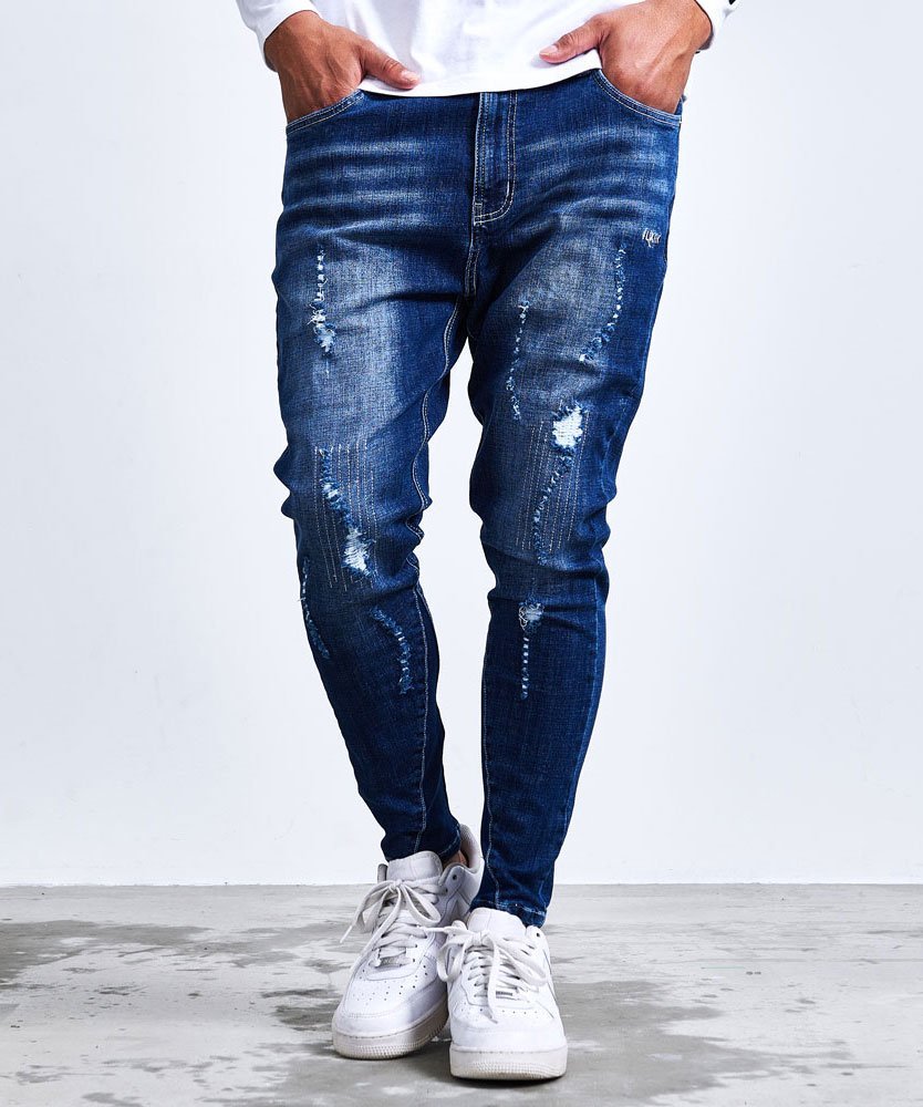 SB select LUXE/R ストレッチダメージデニムパンツ シルバーバレット パンツ ジーンズ・デニムパンツ ブラック ネイビー ブルー