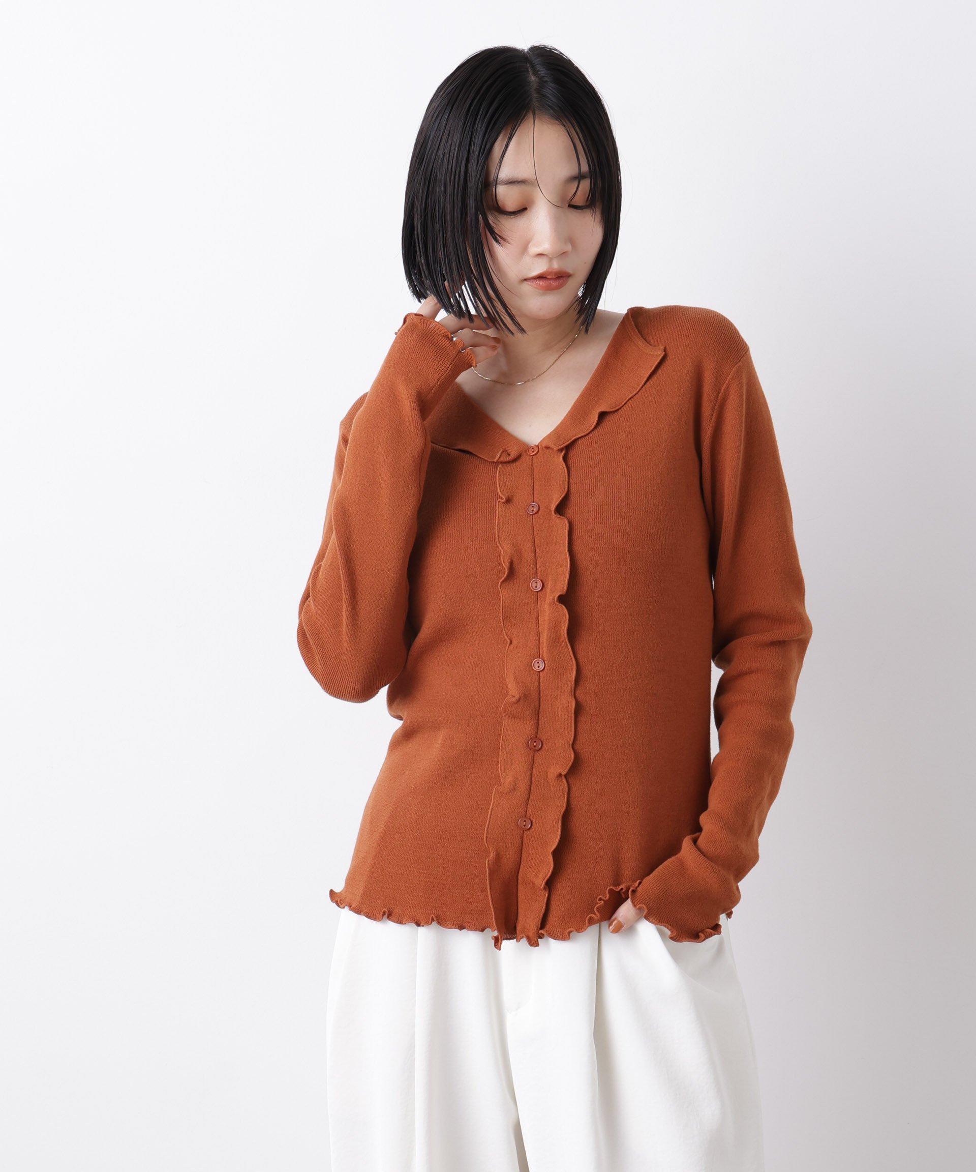 【SALE／40%OFF】NANO universe フロントフリルニットトップス ナノユニバース トップス ニット ブラック ホワイト ブラウン stylife-15527939 Rakuten Fashion サンプル画像3