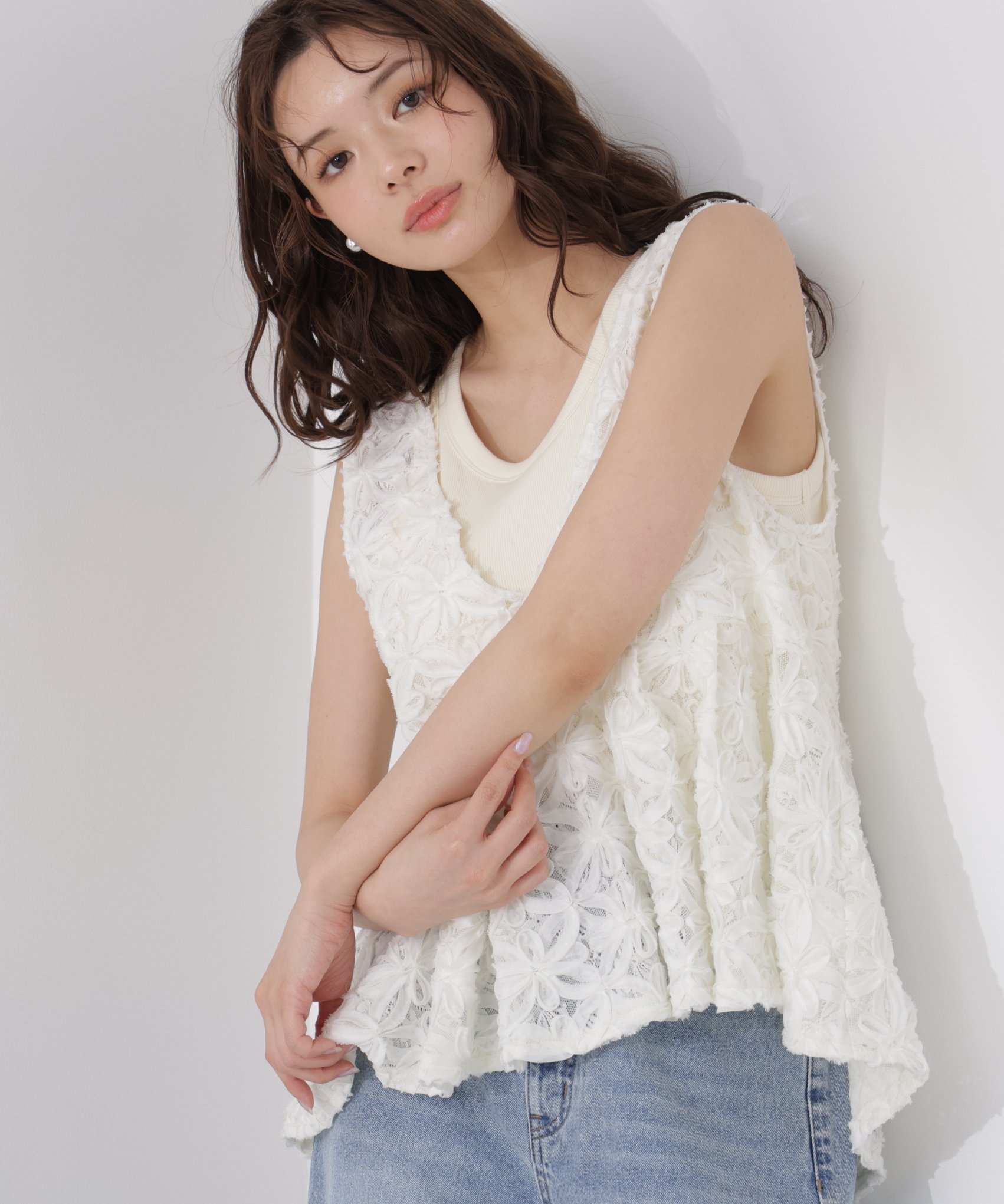 PROPORTION BODY DRESSING 立体レースペプラムブラウス プロポーションボディドレッシング トップス シャツ・ブラウス ベージュ ブラック