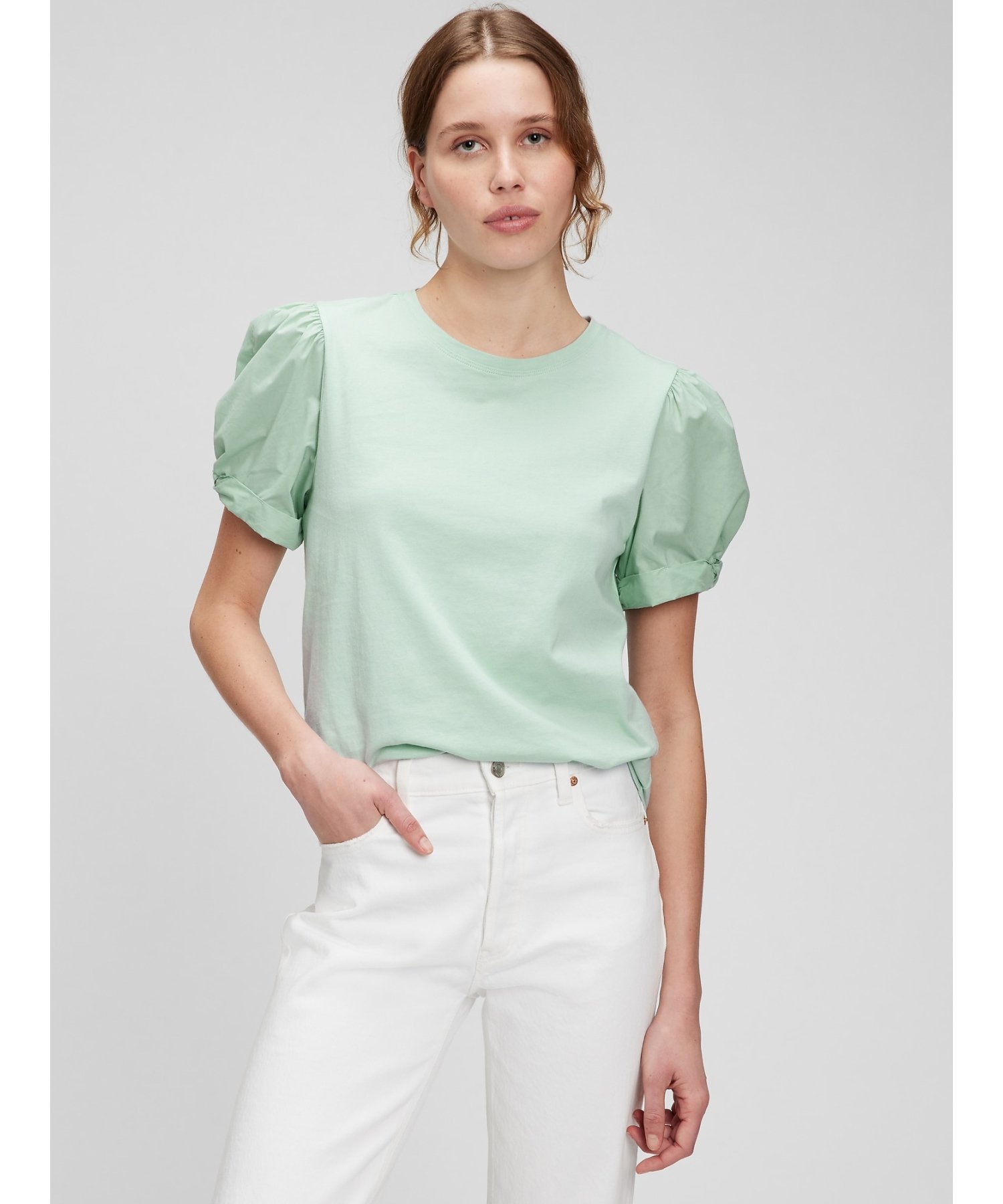 【SALE／50%OFF】GAP パフスリーブ Tシャツ ギャップ トップス カットソー・Tシャツ グリーン ブラック ホワイトのサムネイル