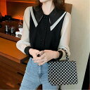 【SALE/30%OFF】Aimoon ダブル襟 シフォンブラウスレディース長袖 ミニミニストア トップス シャツ・ブラウス ベージュ ブラック【送料無料】