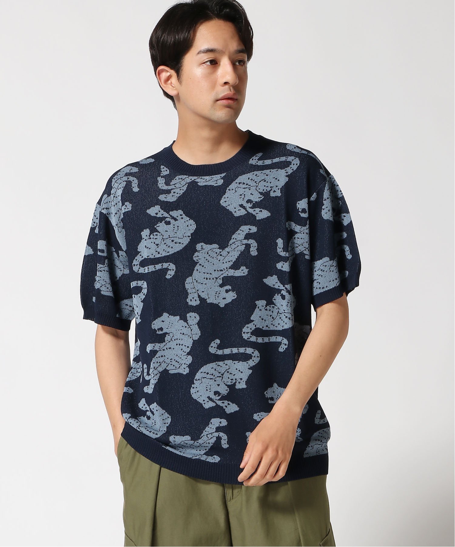 gym master gym master/(U)ジャガードニットトラ柄Tee ジムマスター トップス ニット ホワイト ブラウン ブラック ネイビー【送料無料】