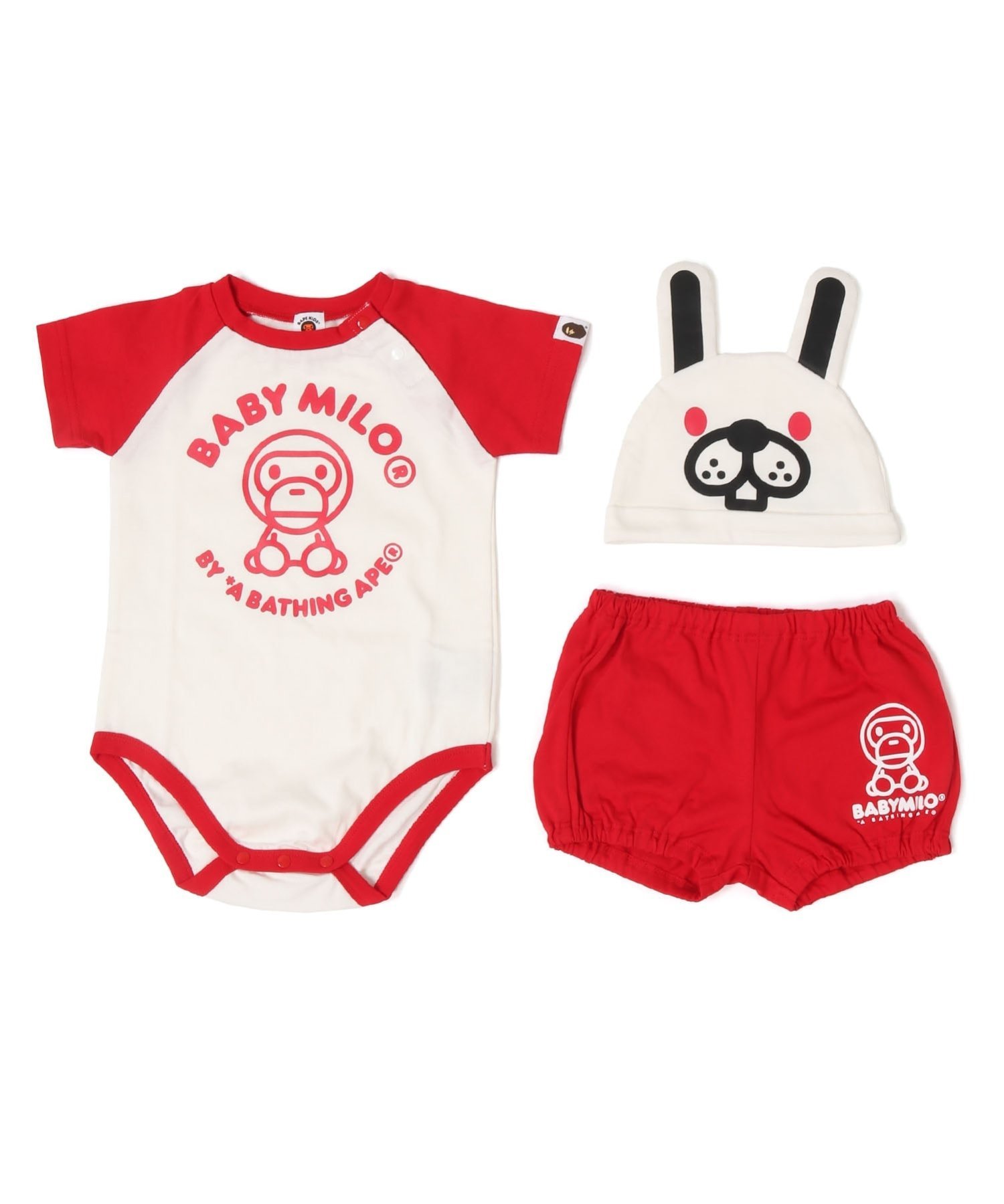 A BATHING APE (K)BABY MILO FRIENDS BABY GIFT SET KB ア ベイシング エイプ マタニティウェア・ベビー用品 ロンパース・カバーオール ホワイト イエロー ブラウン【送料無料】 2