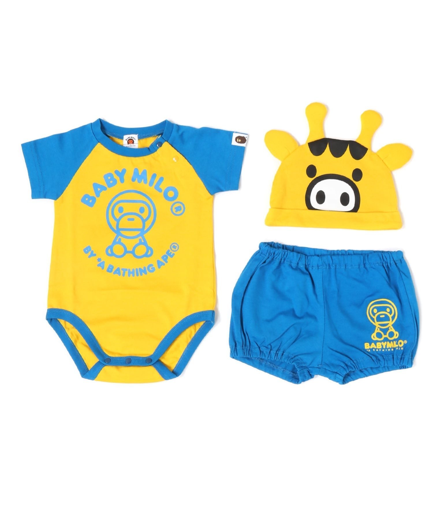 A BATHING APE (K)BABY MILO FRIENDS BABY GIFT SET KB ア ベイシング エイプ マタニティウェア・ベビー用品 ロンパース・カバーオール ホワイト イエロー ブラウン【送料無料】 3
