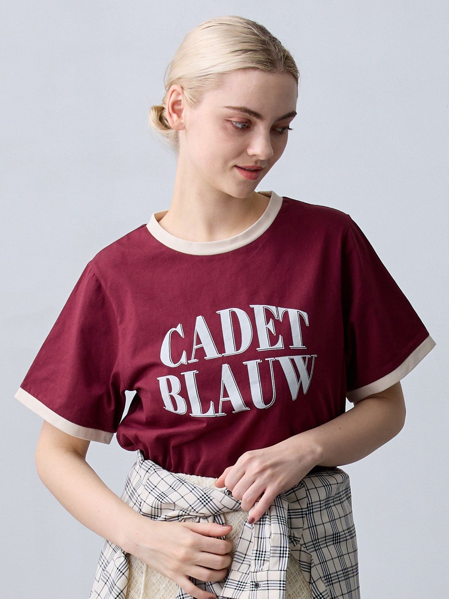 NICOLE CLUB 【ZELDA】リンガーデザインロゴTシャツ ニコル クラブ トップス カットソー・Tシャツ ワインレッド グリーン ホワイト
