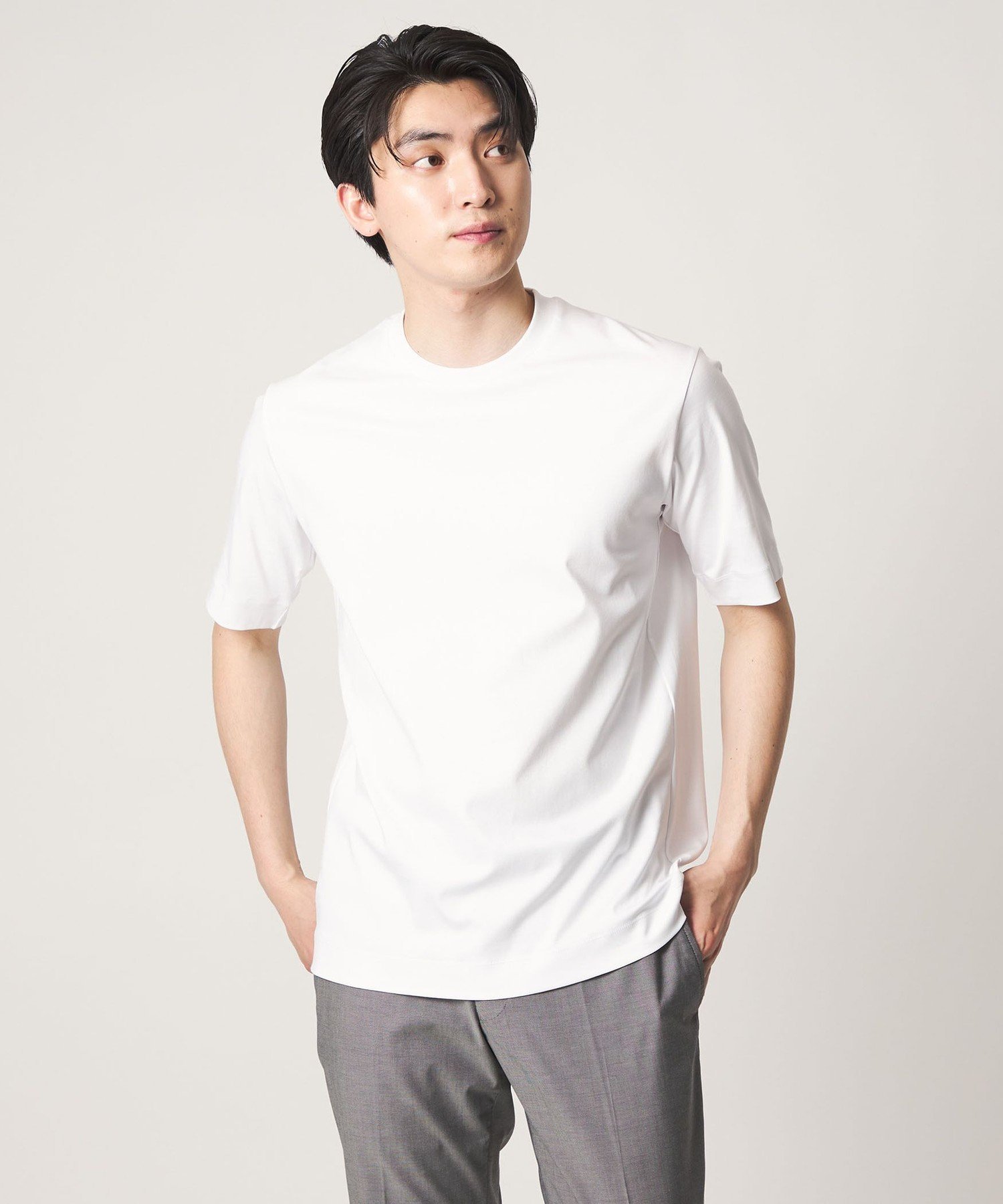 un día en la vida Camiseta con chaqueta 3D lisa mercerizada – Toque frío/Protección UV – United Arrows Outlet Tops Camiseta cortada y cosida Azul marino Blanco Gris [Envío gratis]