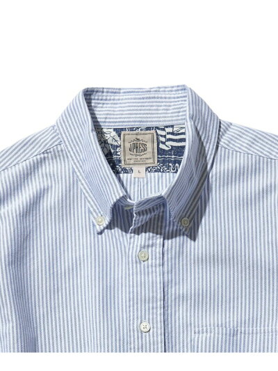 Oxford Lahaina Sailor Short Sleeve Popover Button Down Shirt HHOVIA0613: Saxe Stripe Oxford Lahaina Sailor Short Sleeve Popover Button Down Shirt HHOVIA0613: Saxe Stripe