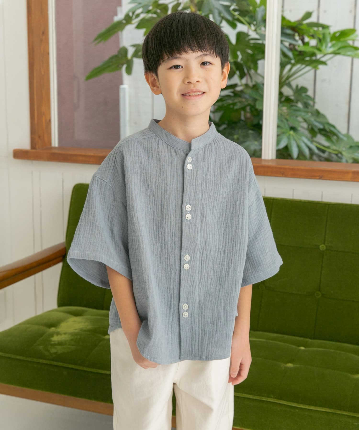 URBAN RESEARCH DOORS Wガーゼバンドカラーシャツ(KIDS) アーバンリサーチドアーズ トップス その他のトップス ブルー グレー