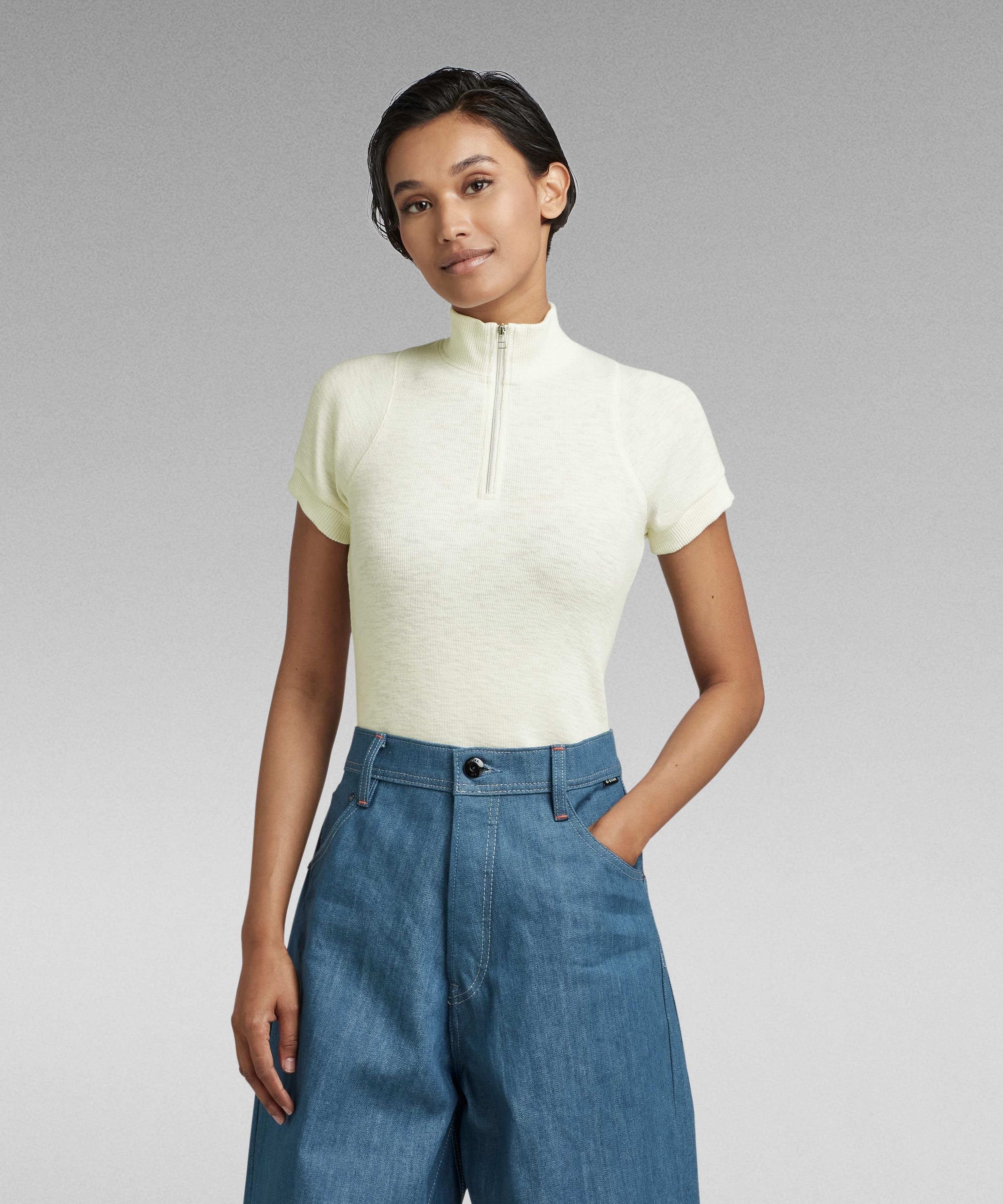 【公式ショップ】CYCLING ULTRA SLIM ZIP TOP/モックネックハーフジップT ジースターロゥ トップス カットソー・Tシャツ ホワイト
