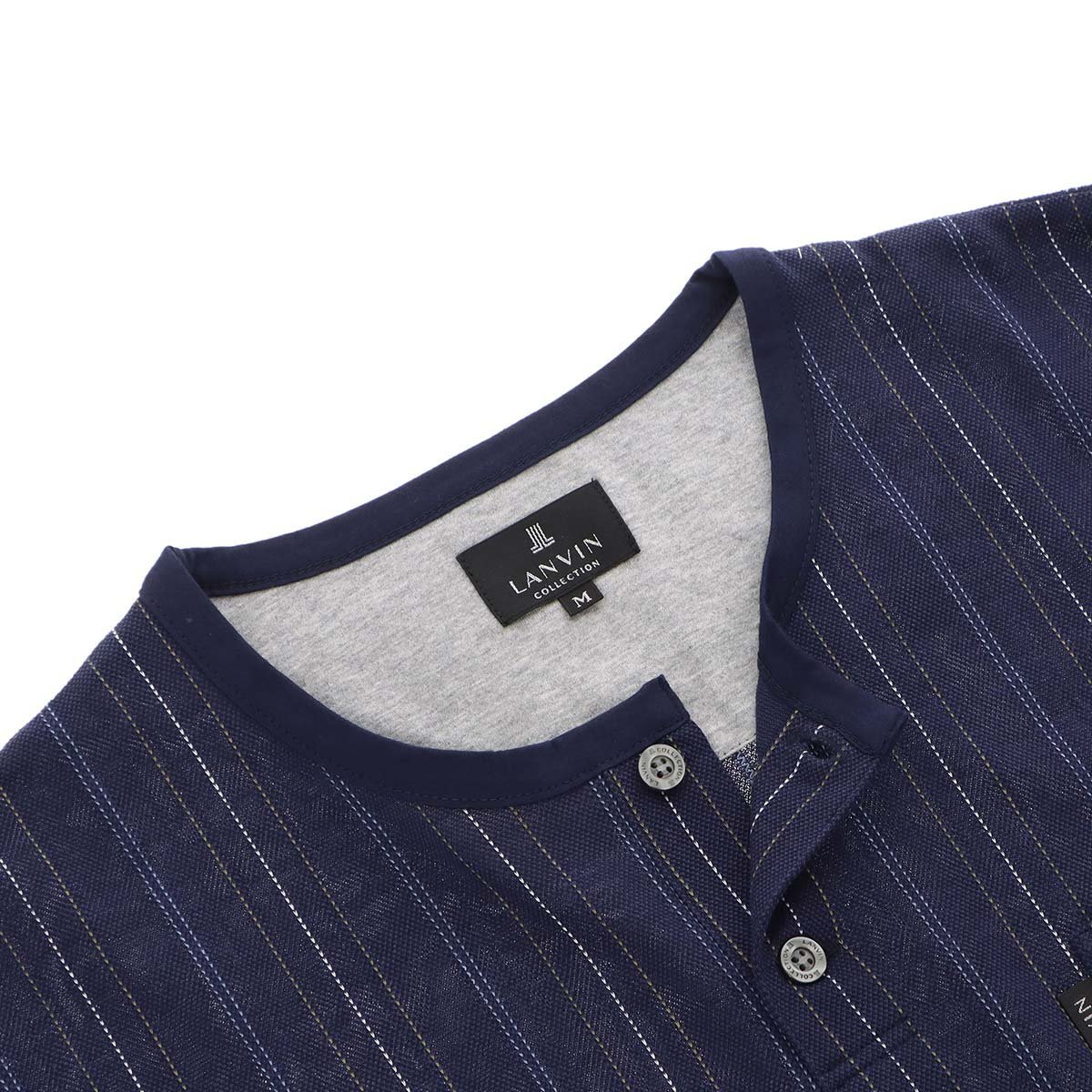 LANVIN COLLECTION LANVIN COLLECTION 先染めガンビートジャガード 天竺無地 綿100% 半袖 上下セット ナイガイ インナー・ルームウェア パジャマ グレー ネイビー【送料無料】