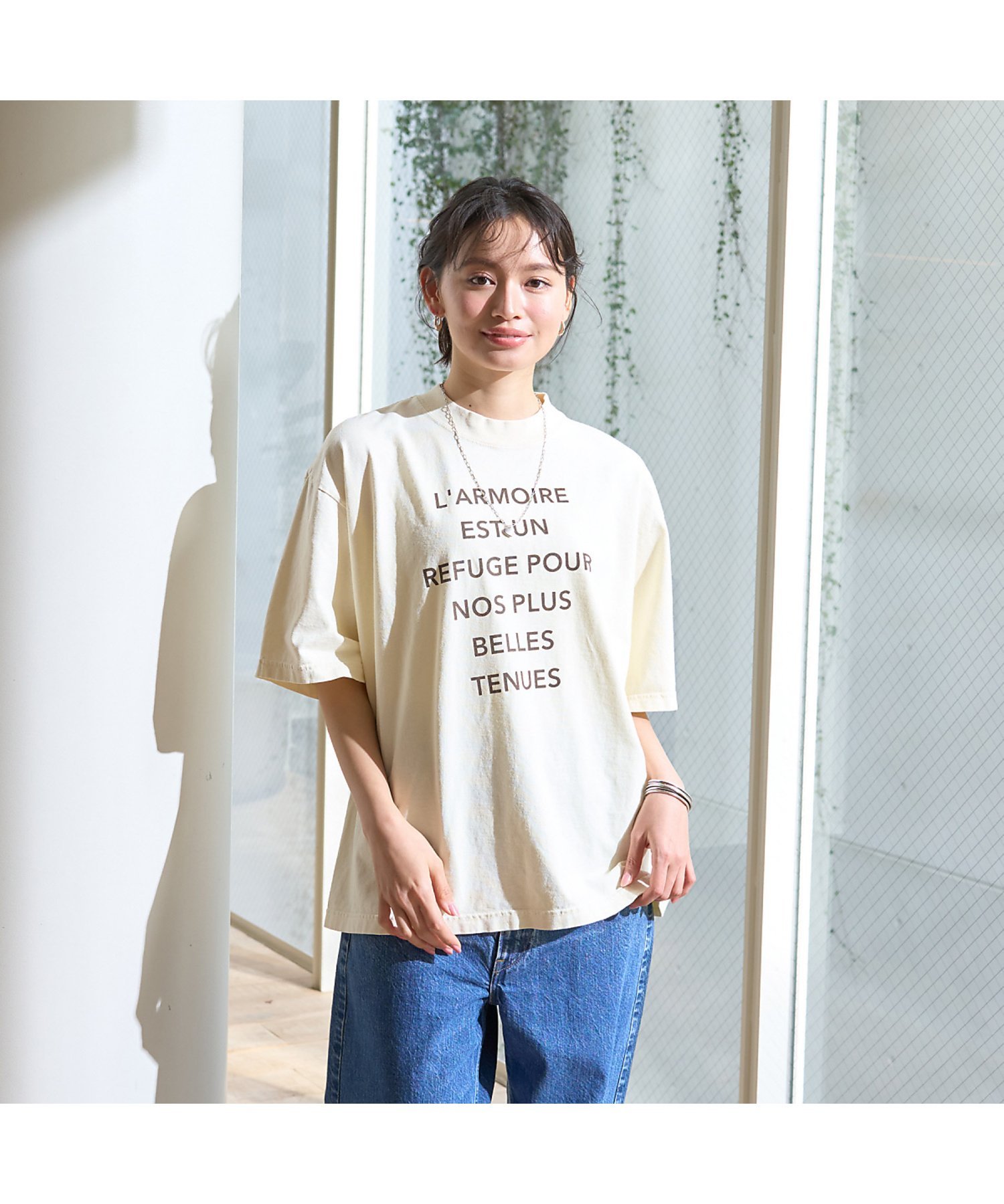 Rouge vif la cle ピグメントヴィンテージライクロゴBIG Tシャツ ルージュ・ヴィフ ラクレ トップス カットソー・Tシャツ ホワイト