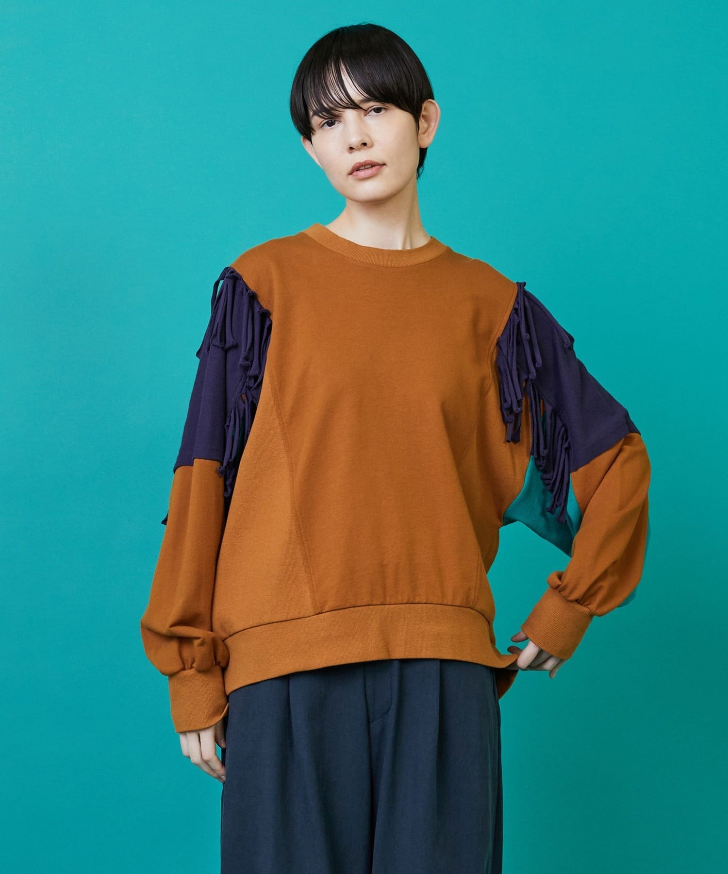 FRAPBOIS フリンジスウェット フラボア トップス スウェット・トレーナー ブラウン グレー【送料無料】のサムネイル