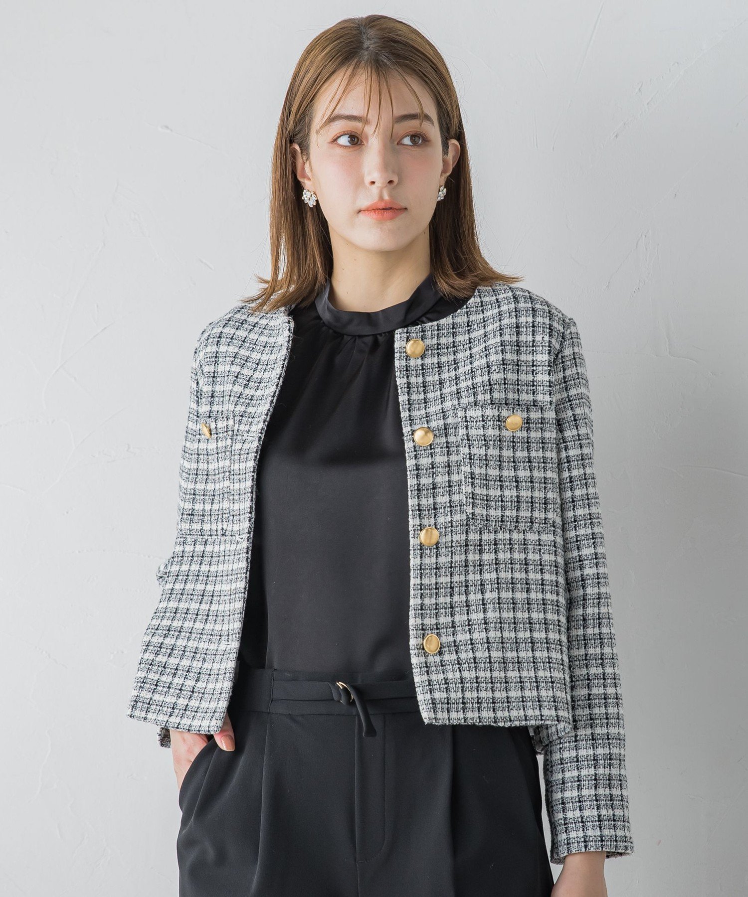 ケティ アウター レディース 【SALE／30%OFF】ketty ゴールド釦ツイードノーカラージャケット ≪セットアップ対応≫ ケティ ジャケット・アウター テーラードジャケット・ブレザー ブラック ホワイト【送料無料】