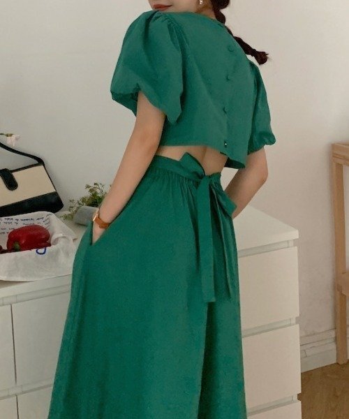 【SALE/30%OFF】Diosfront バックリボンスリットパフスリーブワンピース ディオスフロント ワンピース・ドレス ワンピース レッド グリーン ブラウン【送料無料】