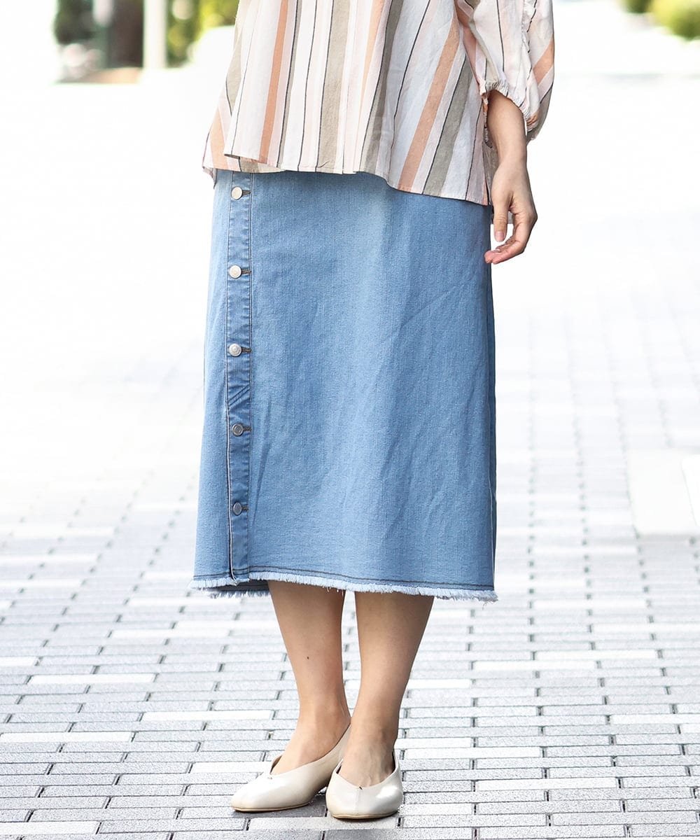 【SALE／40%OFF】eur3 【大きいサイズ】デニムタイトスカート エウルキューブ スカート ロング・マキシスカート ネイビー ブルー【送料無料】