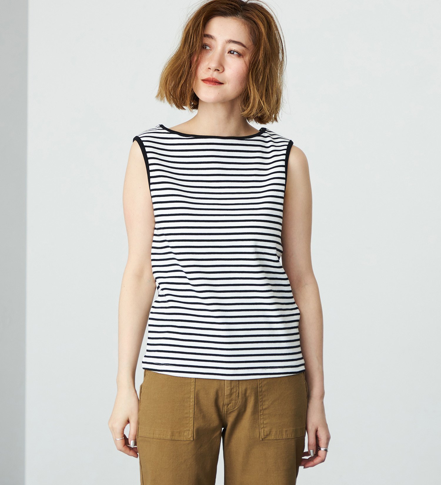 SOMETHING 【百貨店・直営店限定】SOMETHING ボートネックノースリーブ エドウインオンラインモール トップス カットソー・Tシャツ ホワイト
